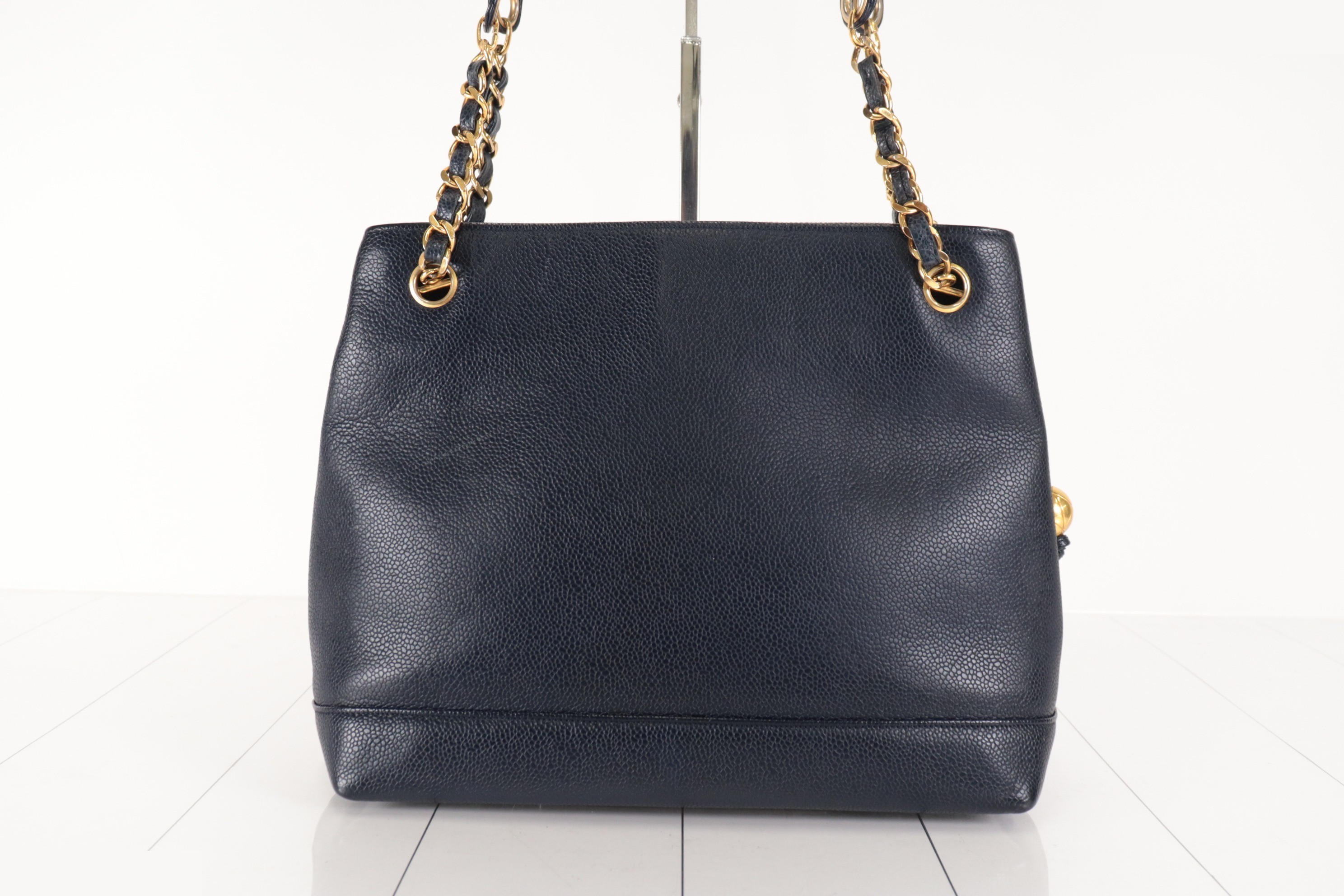 Coco Mark Caviar Chain Tote, Navy, Unit 2 — view 3