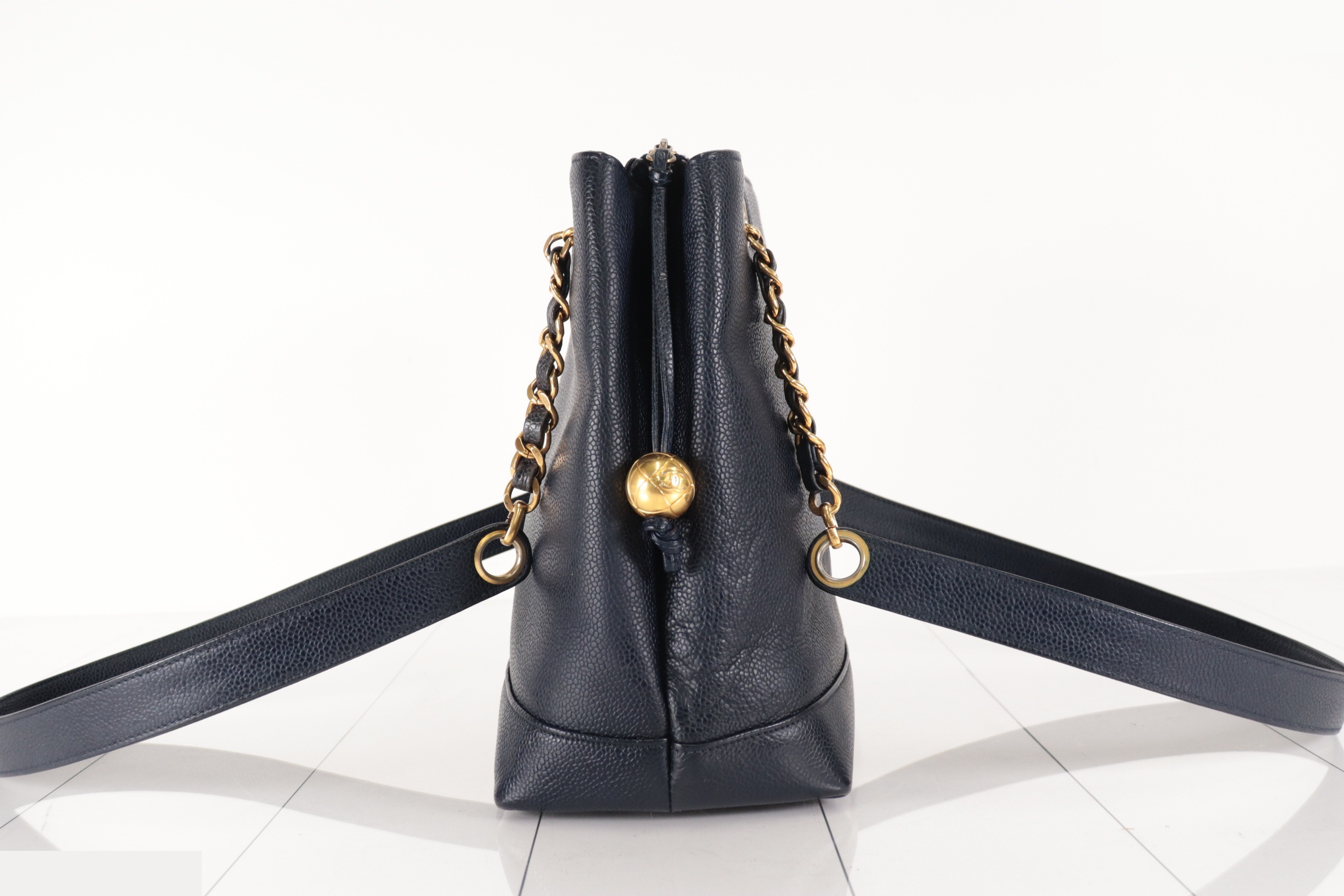 Coco Mark Caviar Chain Tote, Navy, Unit 2 — view 4