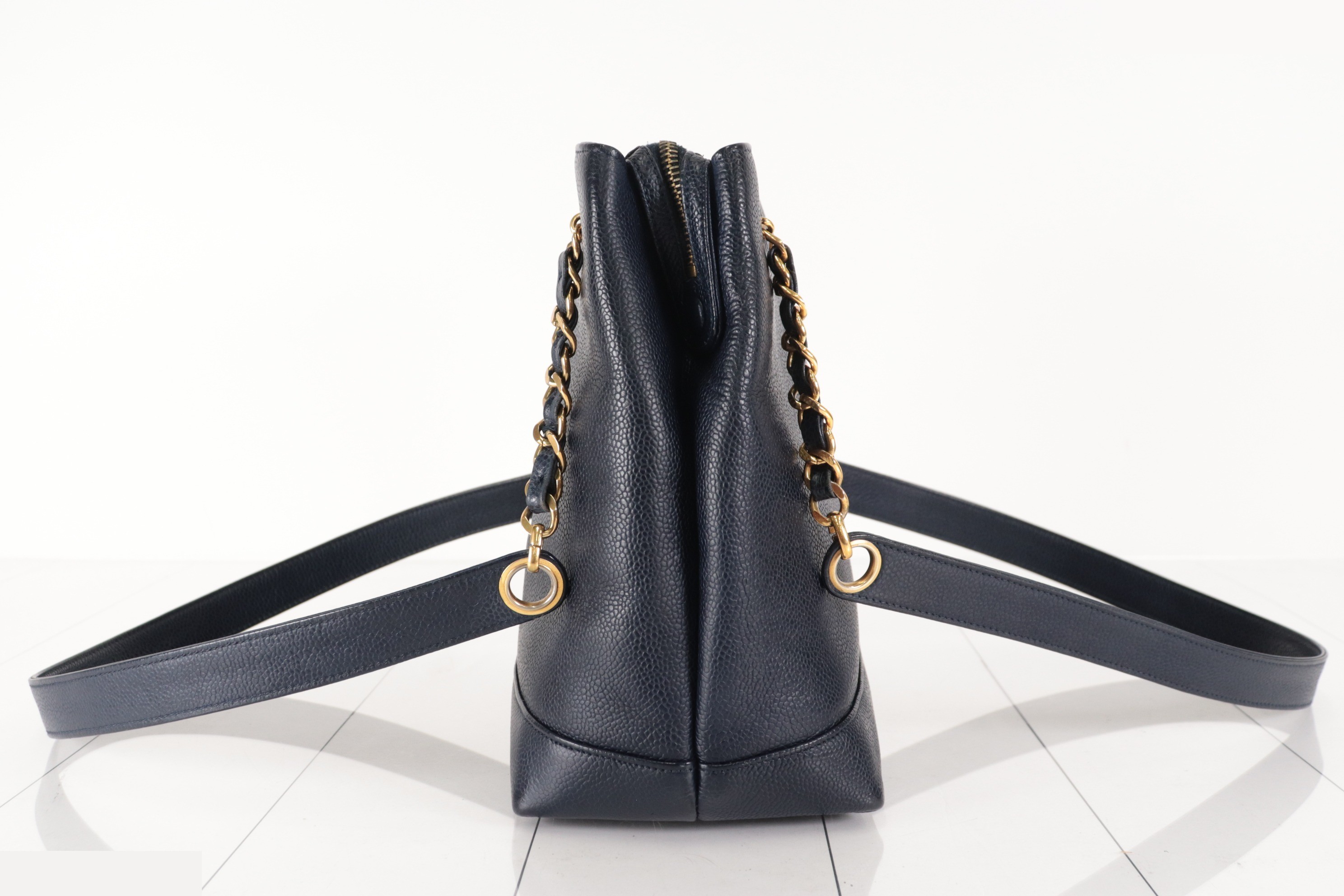 Coco Mark Caviar Chain Tote, Navy, Unit 2 — view 5