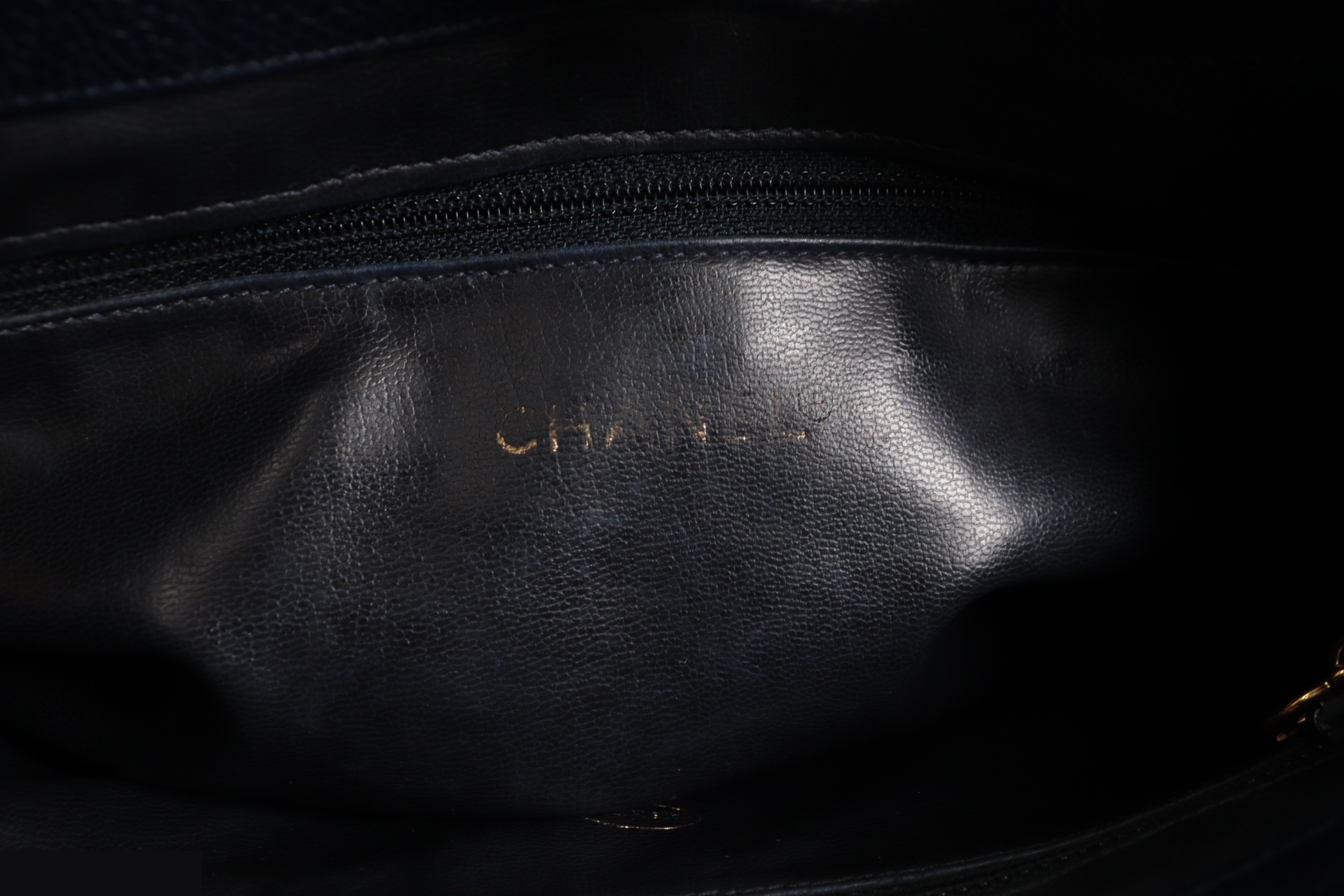 Coco Mark Caviar Chain Tote, Navy, Unit 2 — view 8