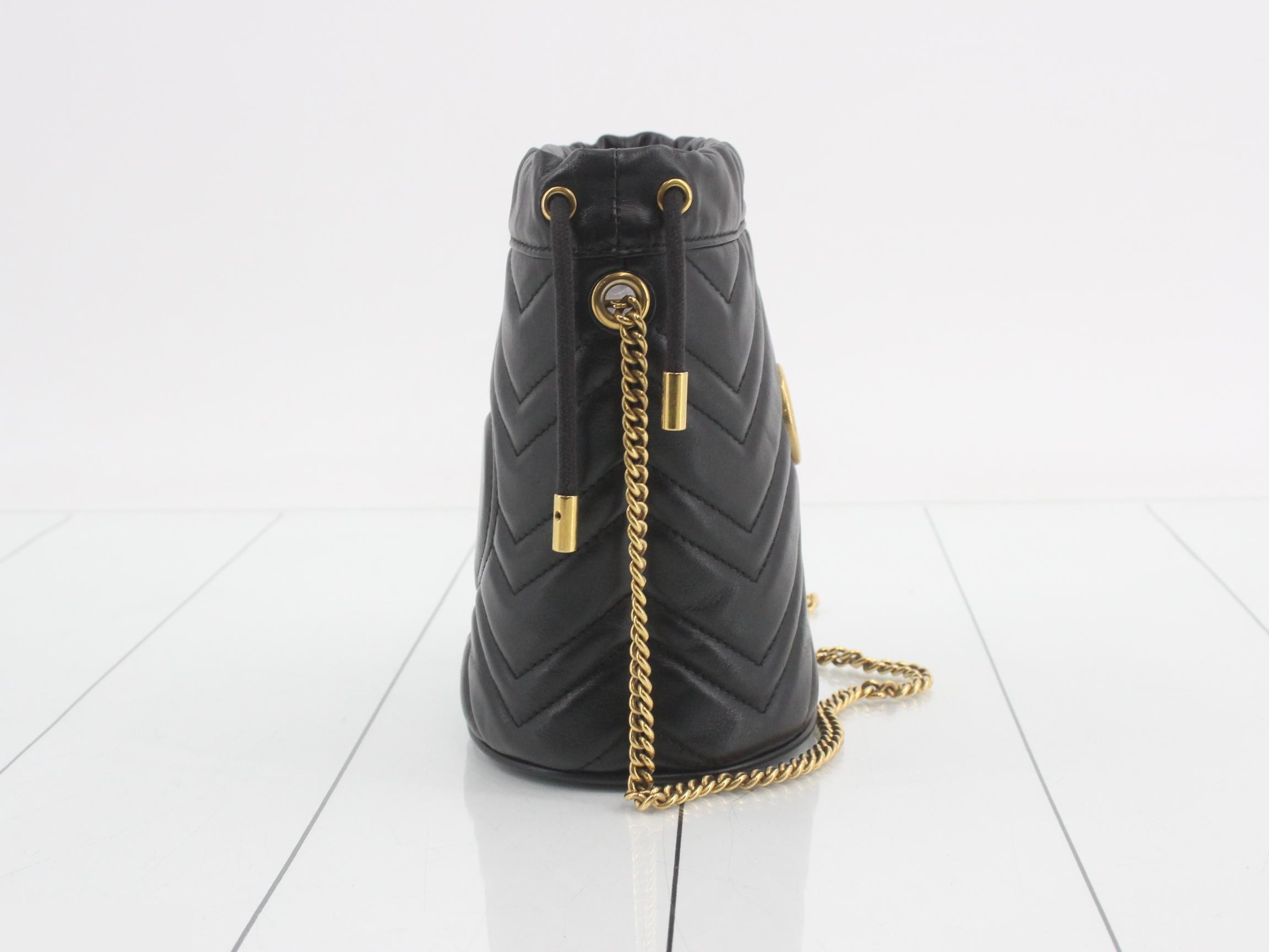 575163 Marmont Chain Shoulder Bag, Drawstring Type, Leather, Black — view 4