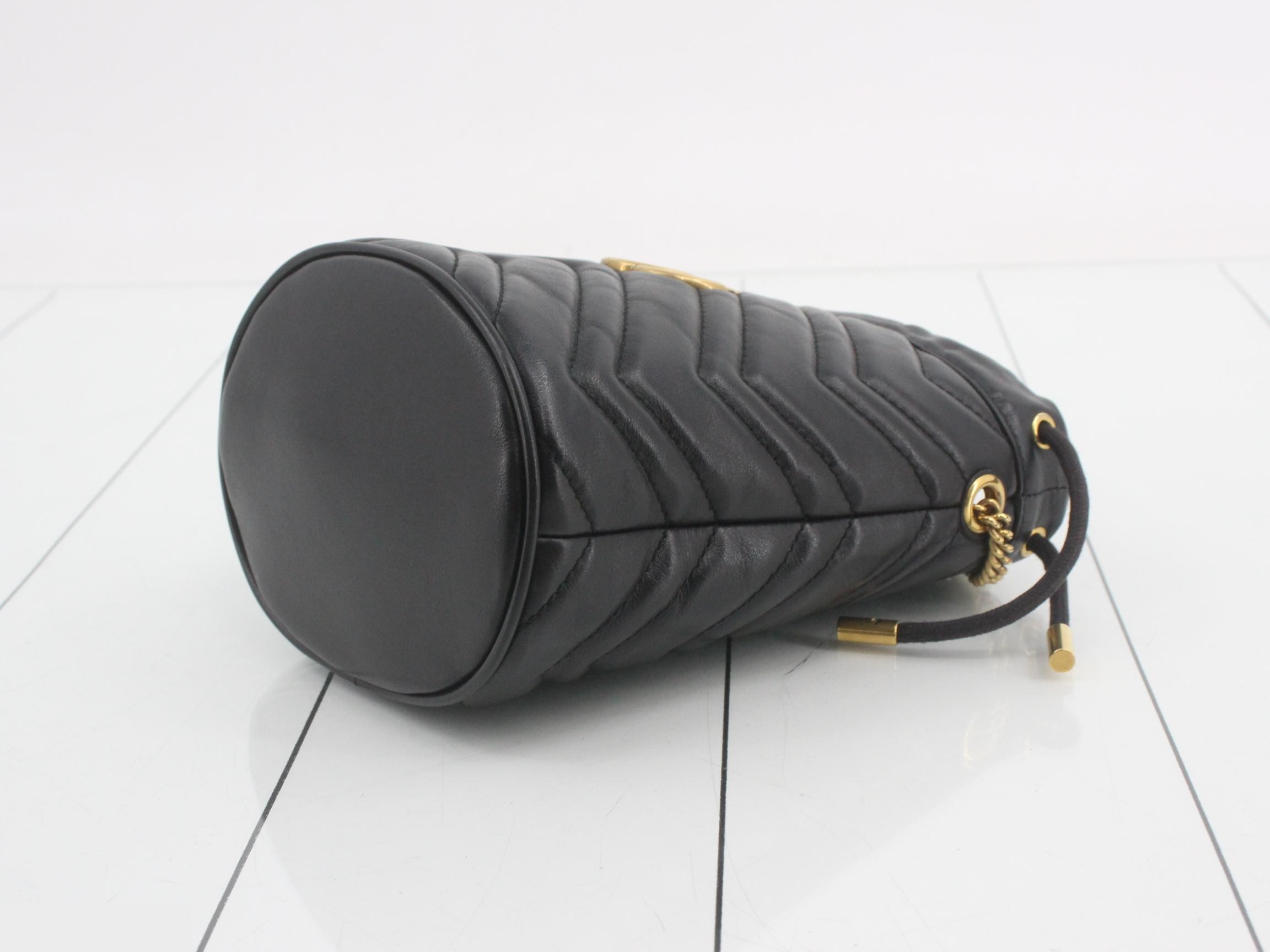 575163 Marmont Chain Shoulder Bag, Drawstring Type, Leather, Black — view 6