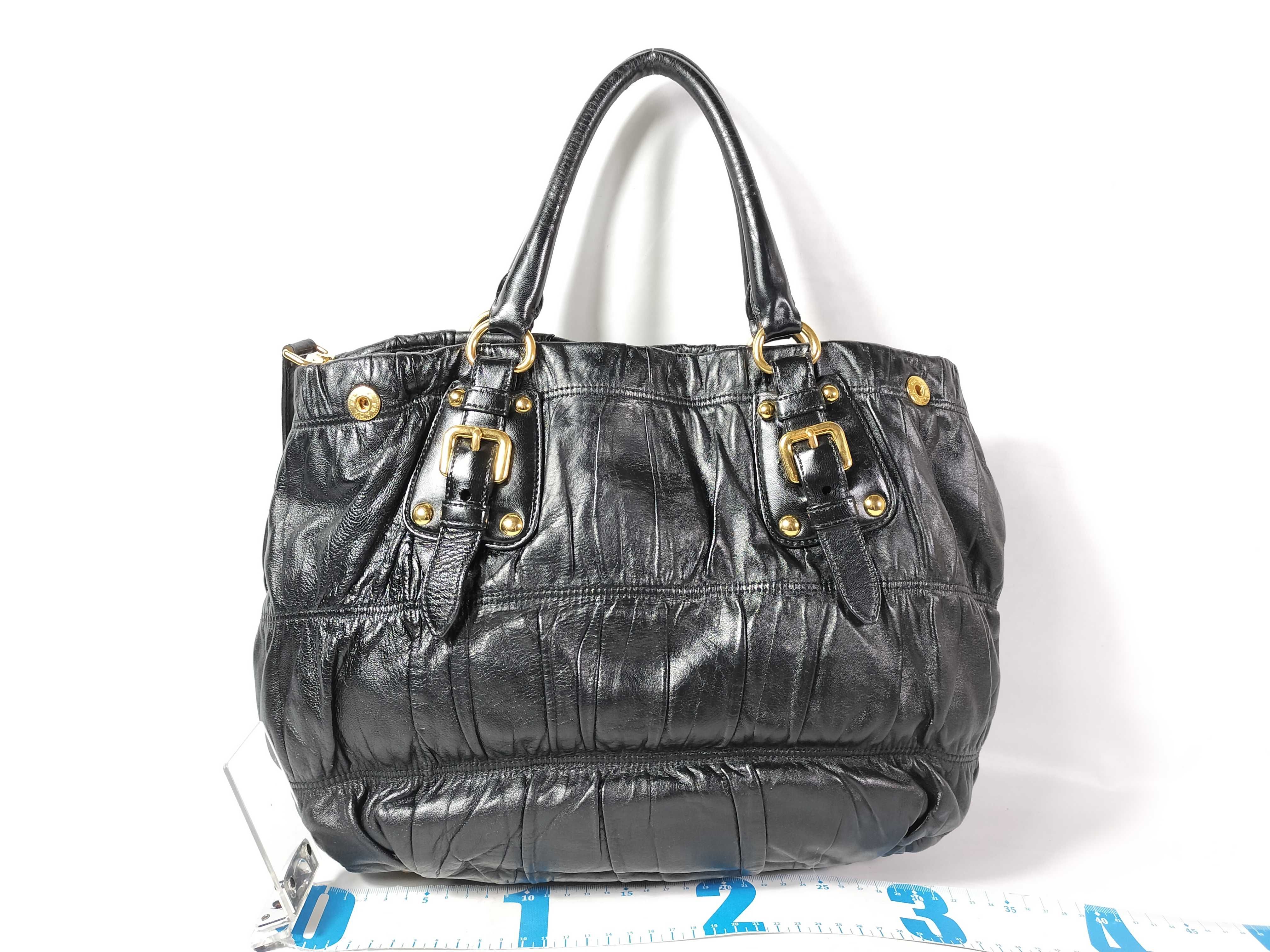 Gaufre Black Leather Tote Bag — view 2