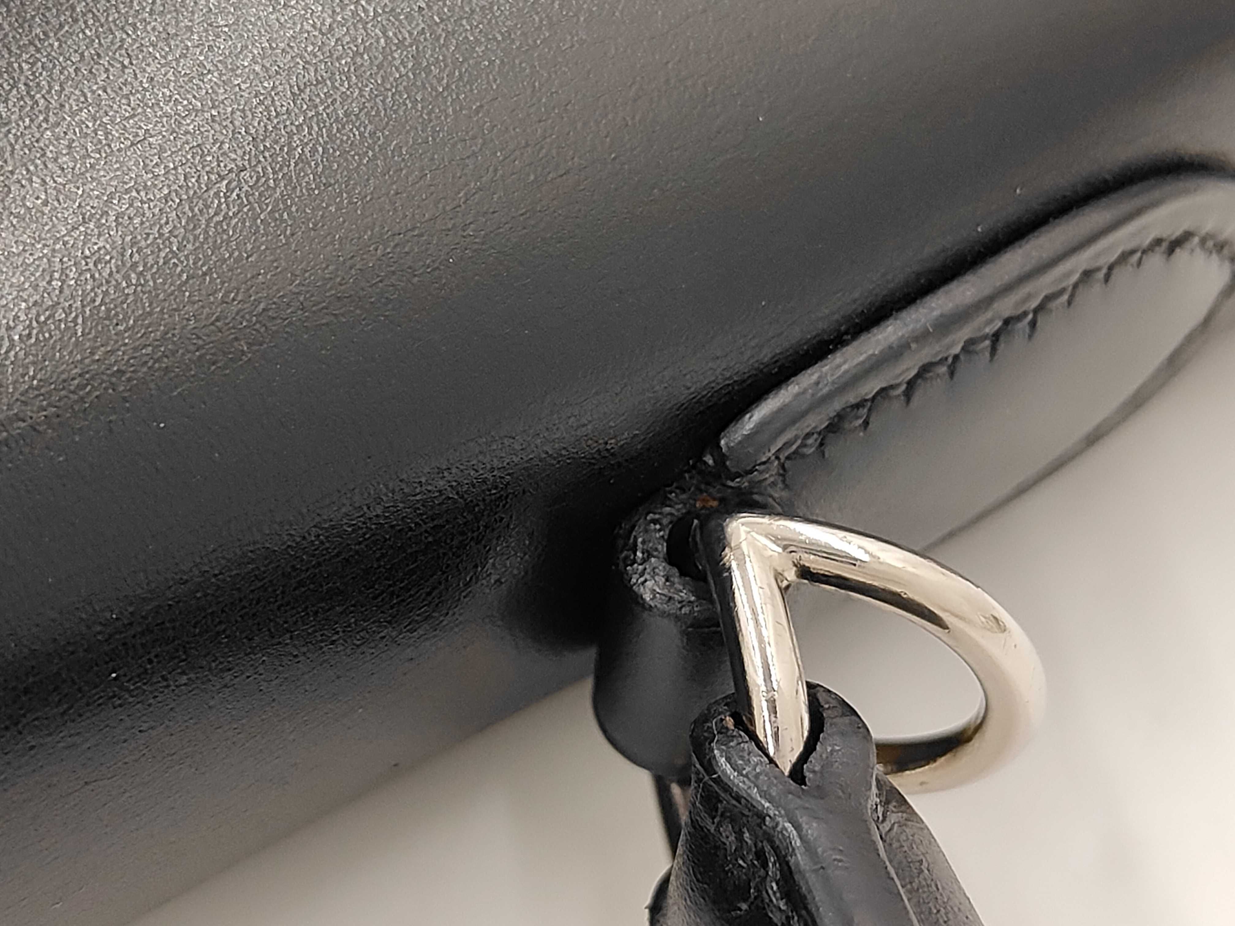 Kelly 32, external stitching, box calf leather, black, silver hardware, D stamp, handbag — view 7
