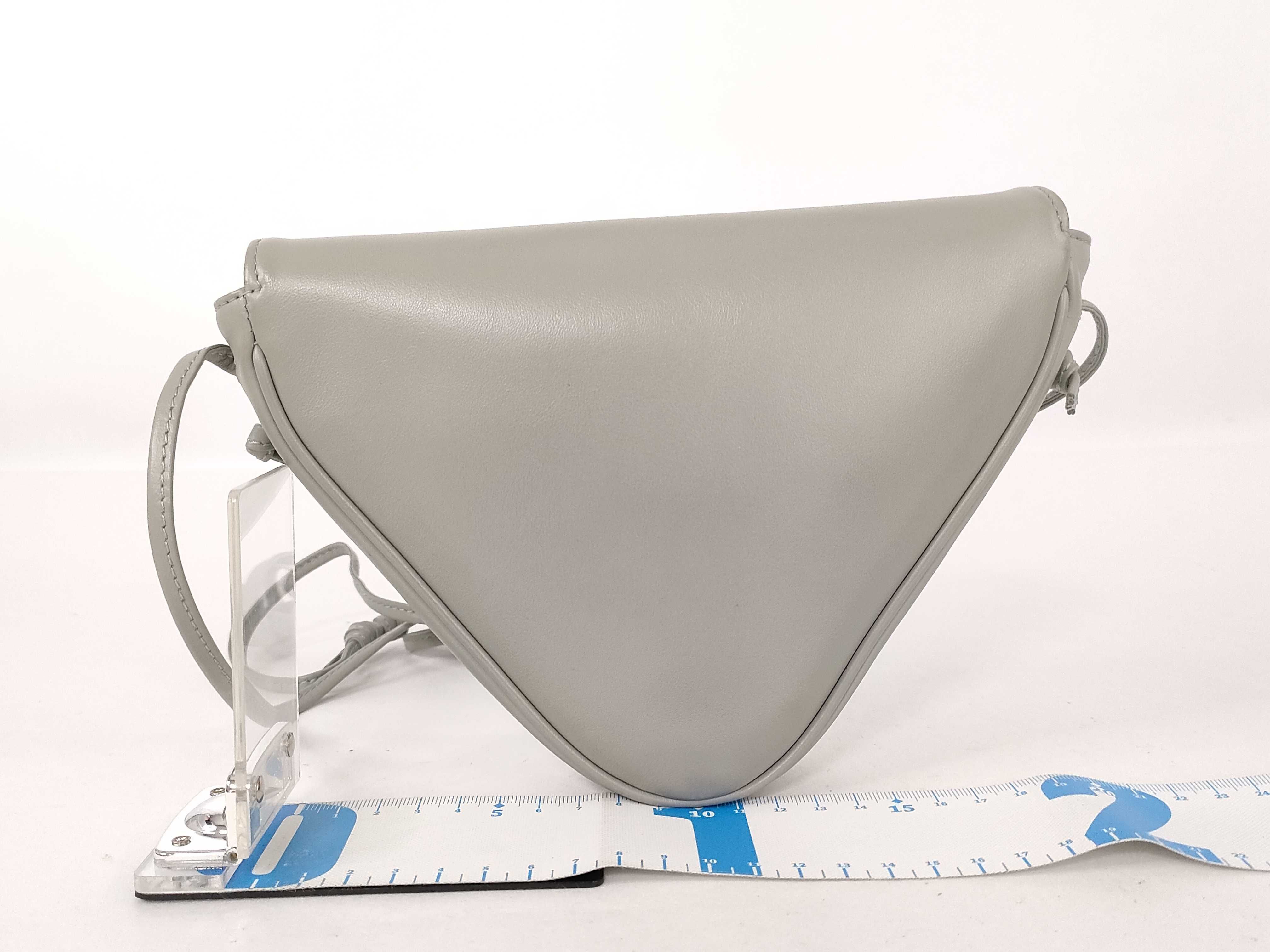 Logo Triangle Shoulder Bag, Leather, Gray Shoulder Bag — view 2