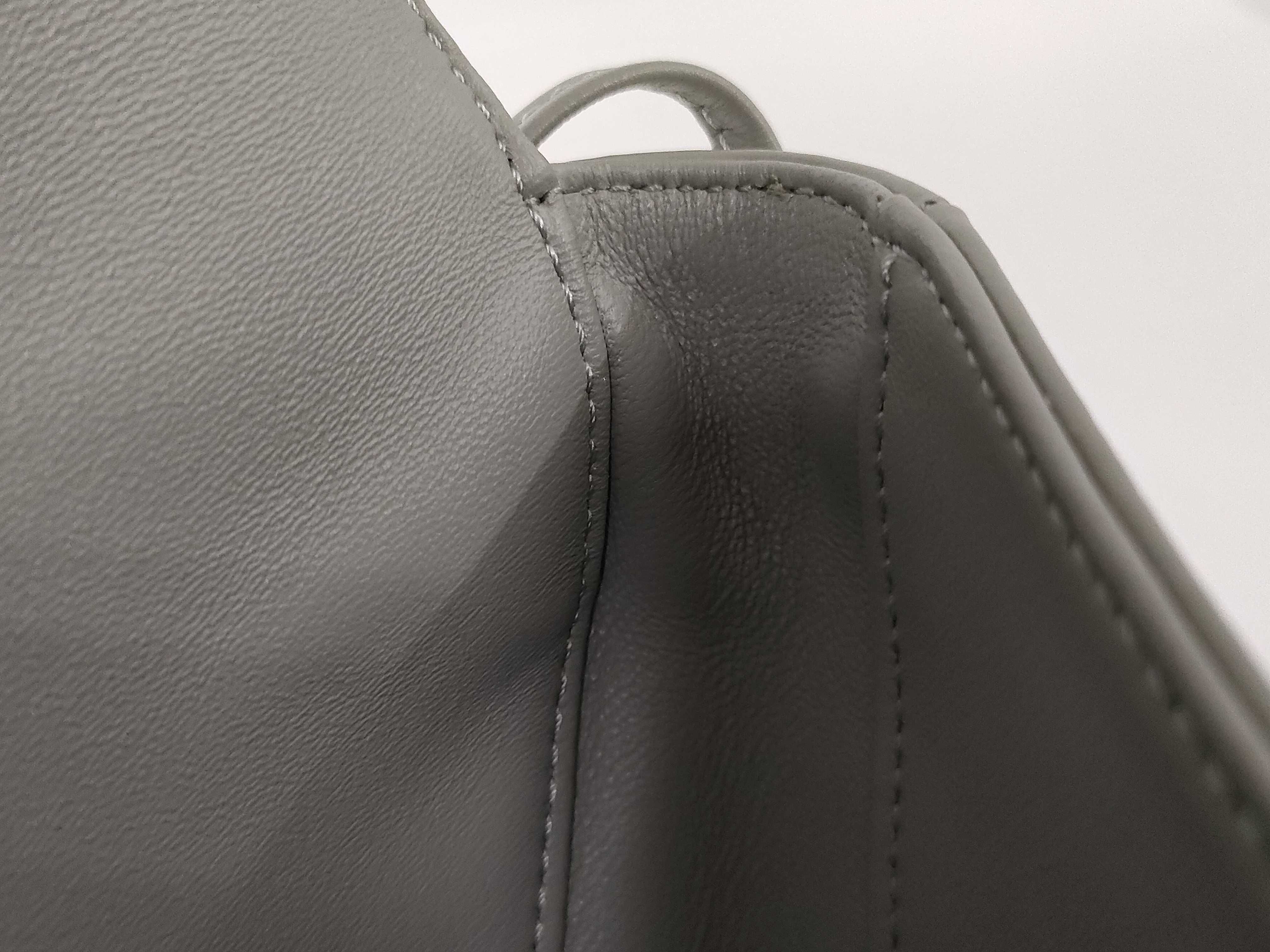 Logo Triangle Shoulder Bag, Leather, Gray Shoulder Bag — view 11