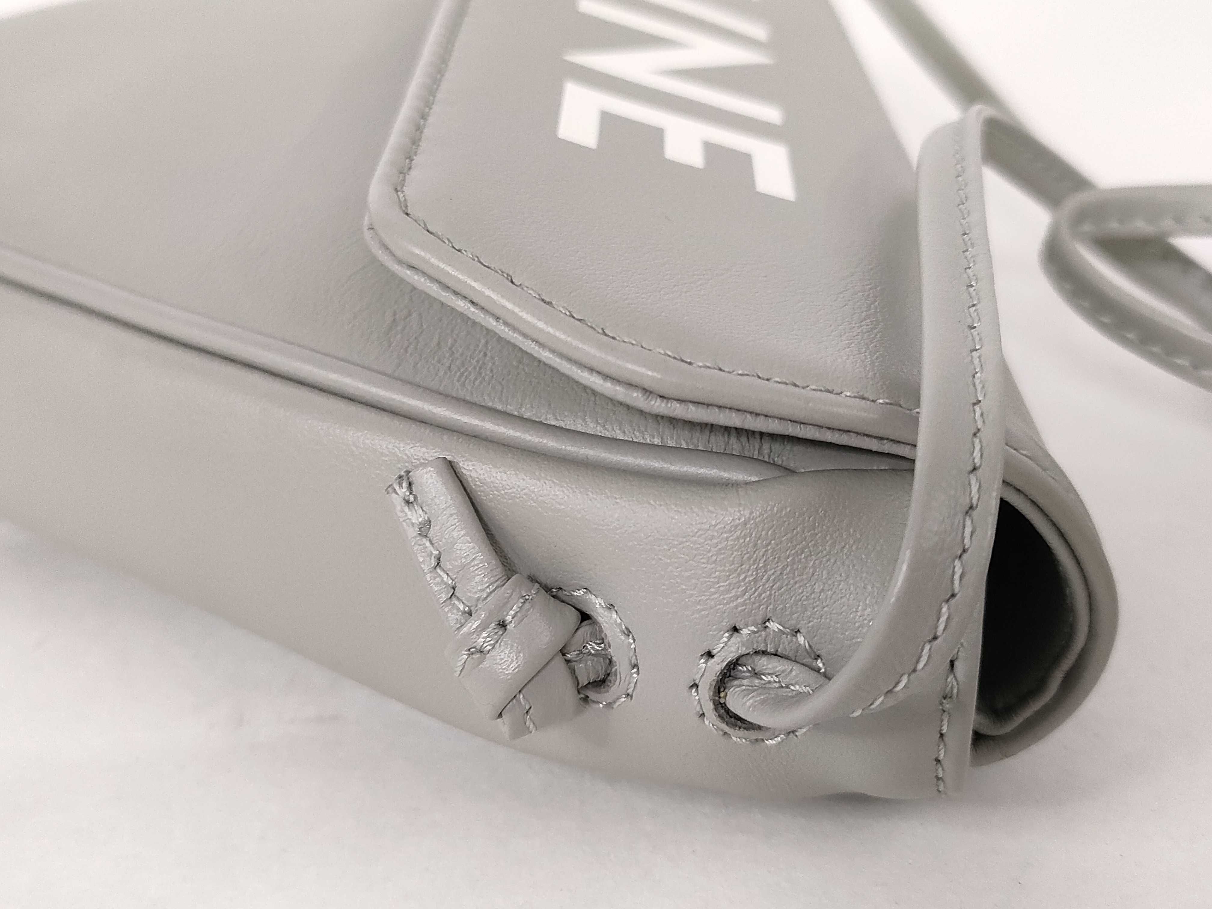 Logo Triangle Shoulder Bag, Leather, Gray Shoulder Bag — view 5