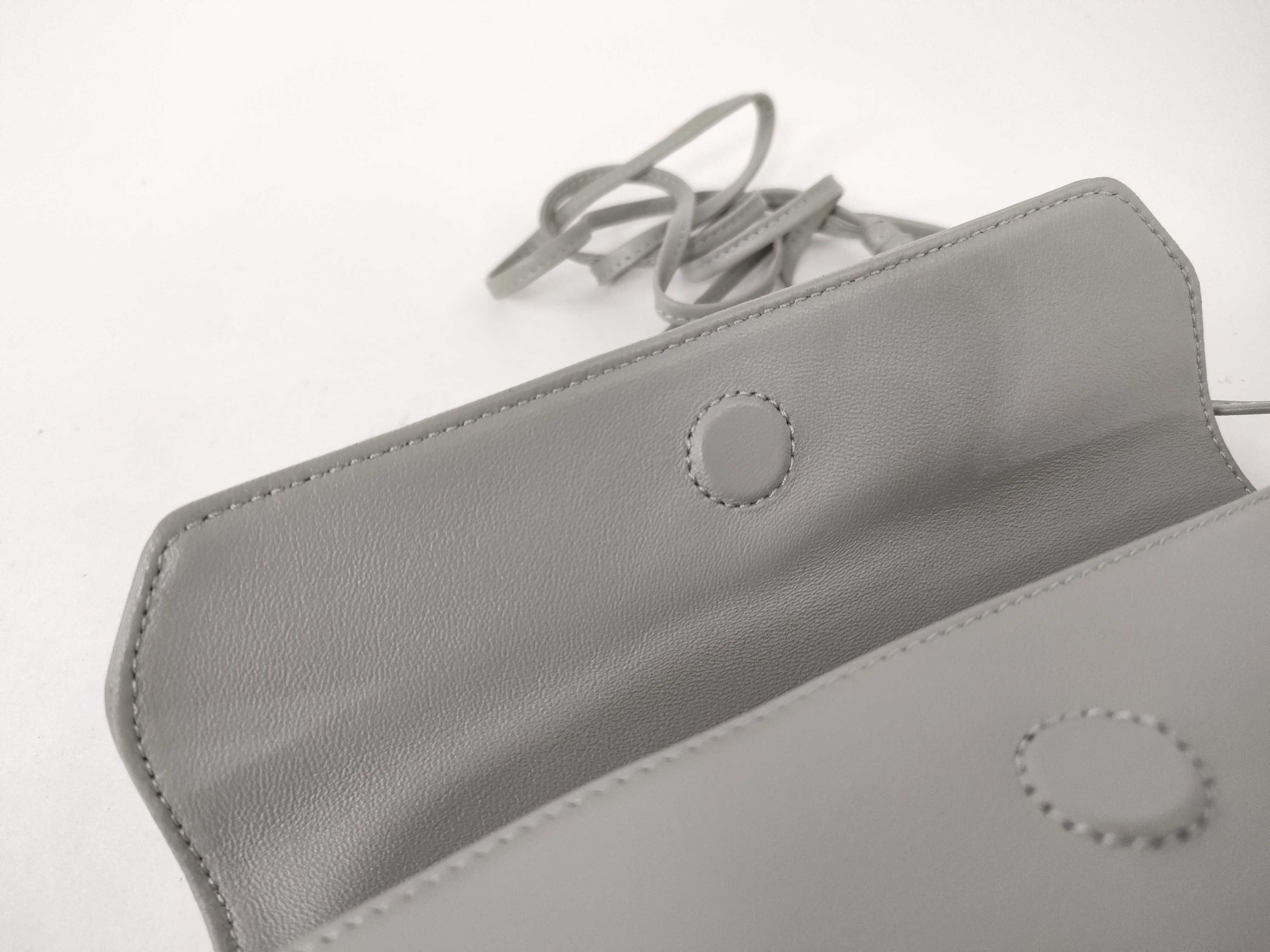Logo Triangle Shoulder Bag, Leather, Gray Shoulder Bag — view 8
