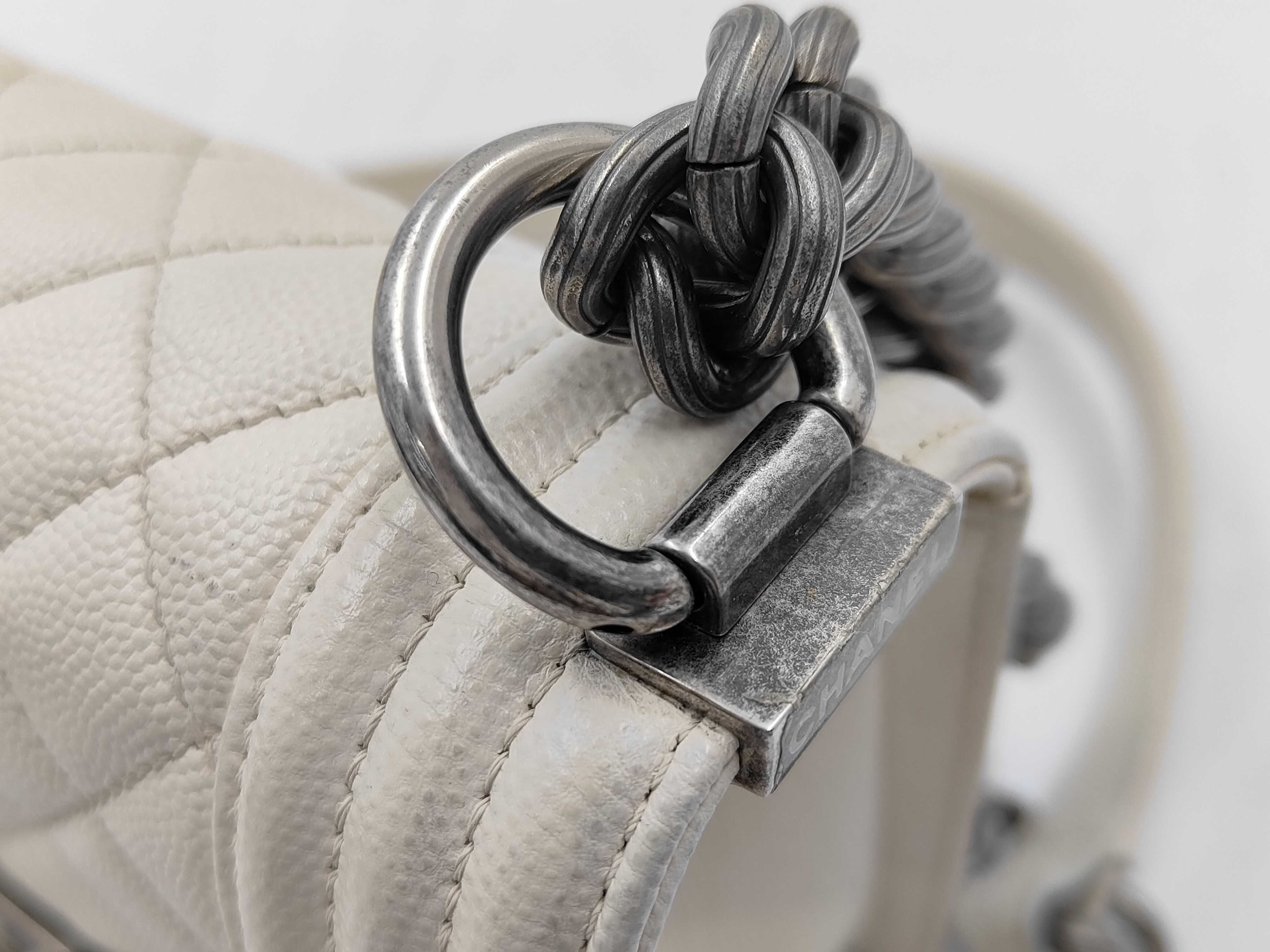 Boy Chanel 20 Chain Shoulder Bag, Caviar Leather, White Shoulder Bag — view 13