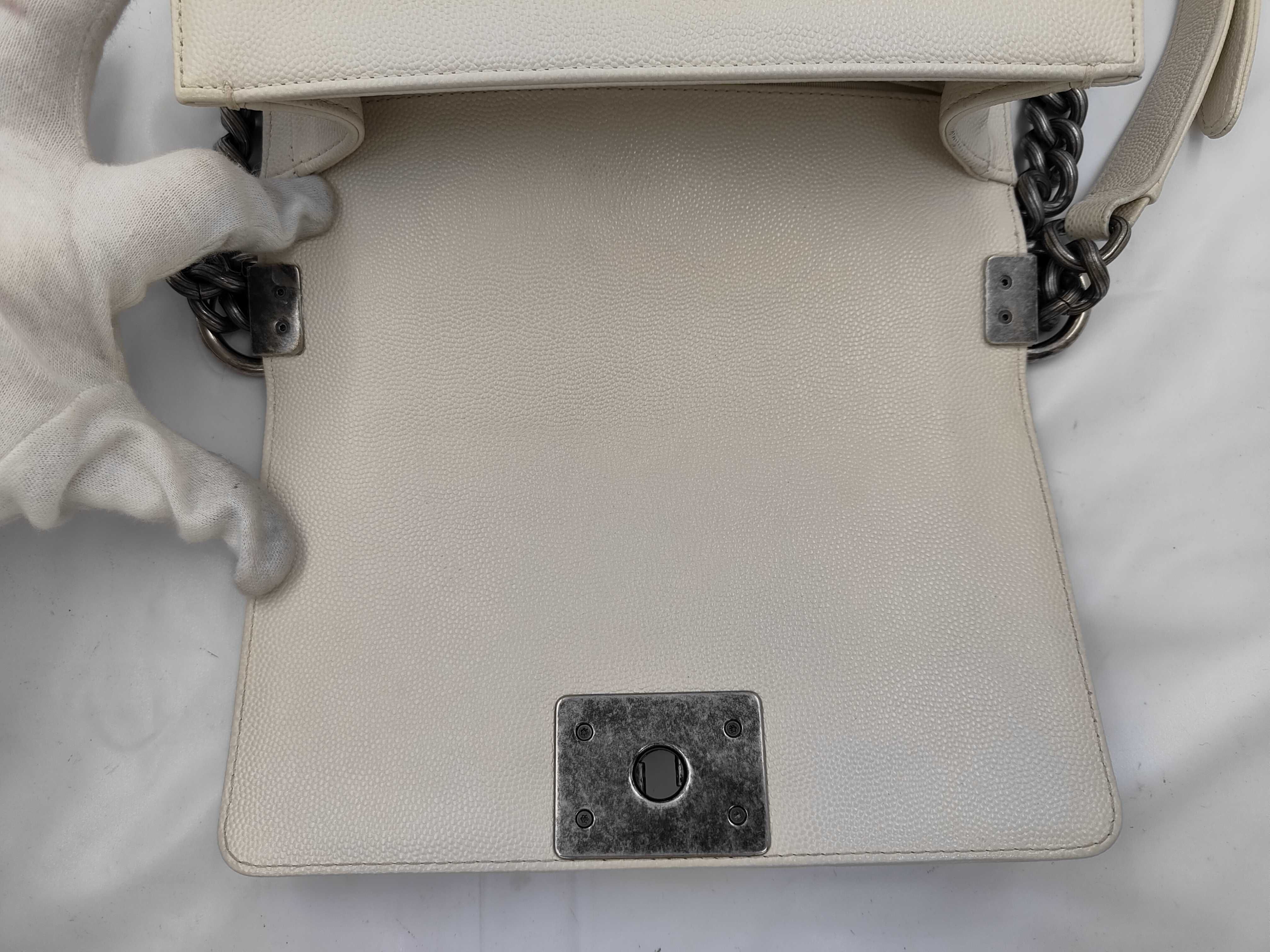 Boy Chanel 20 Chain Shoulder Bag, Caviar Leather, White Shoulder Bag — view 6