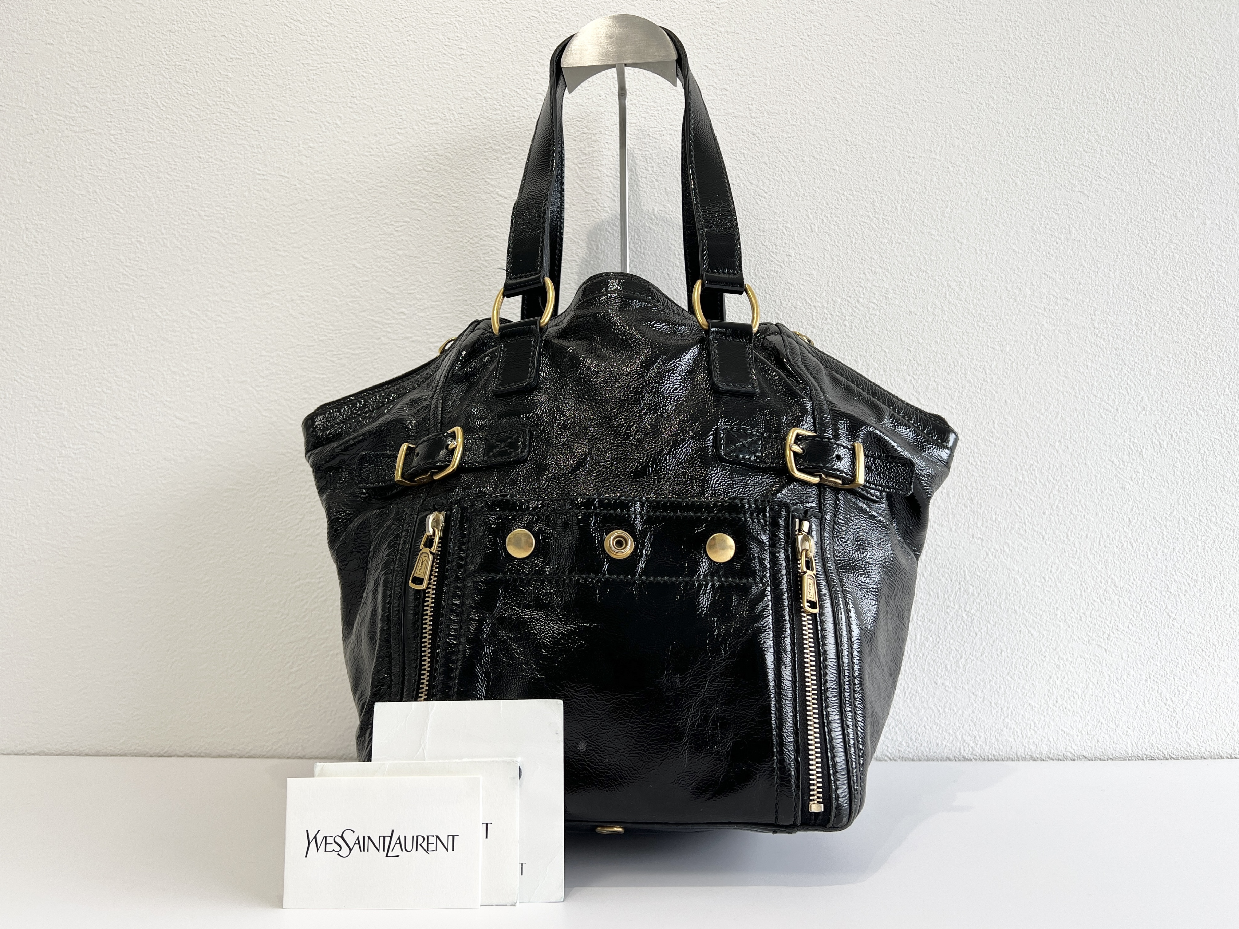 Rive Gauche Downtown Leather Enamel Patent Tote Bag Handbag Tote Bag