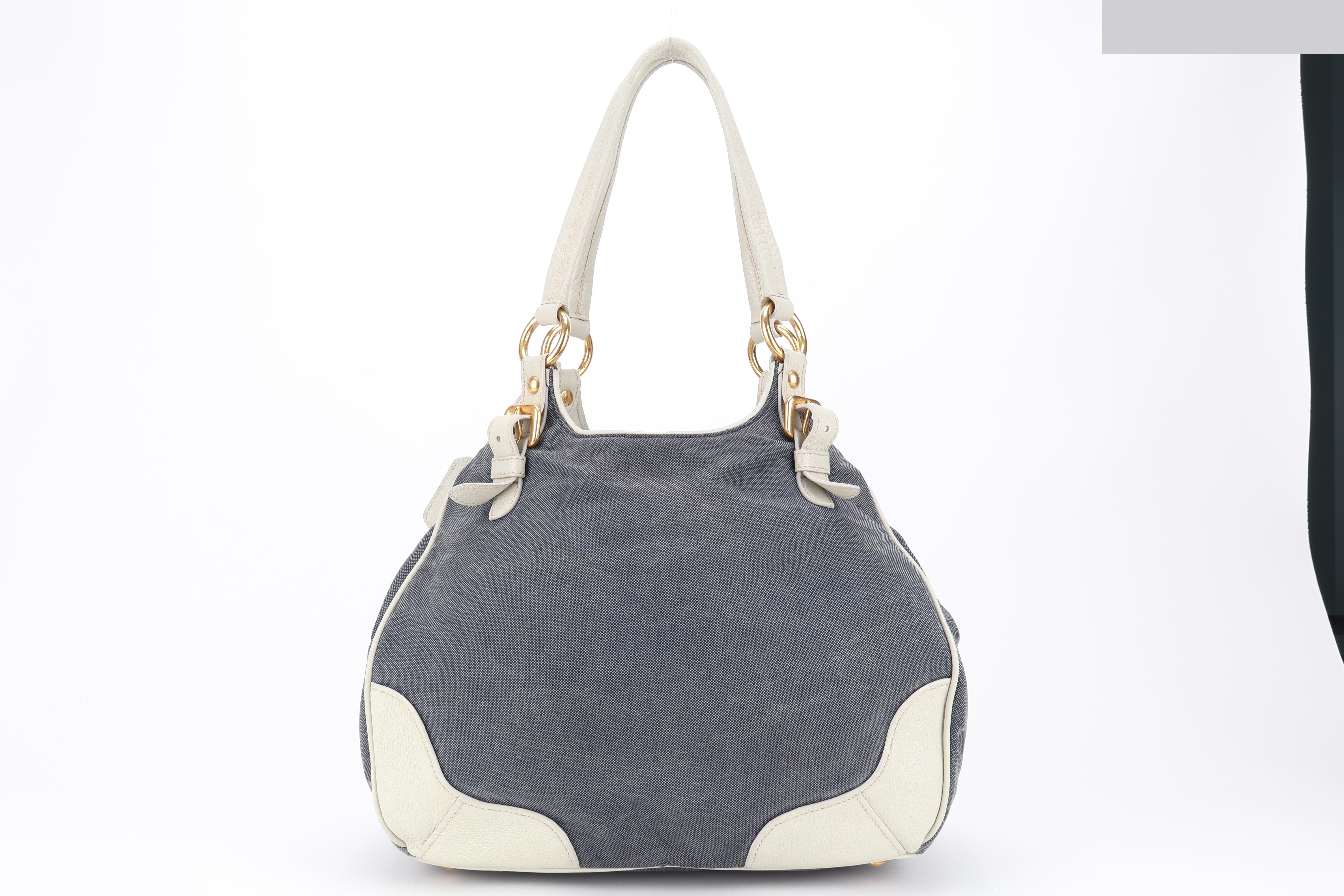 BLUE DENIM WHITE LEATHER TOTE BAG GHW — view 2