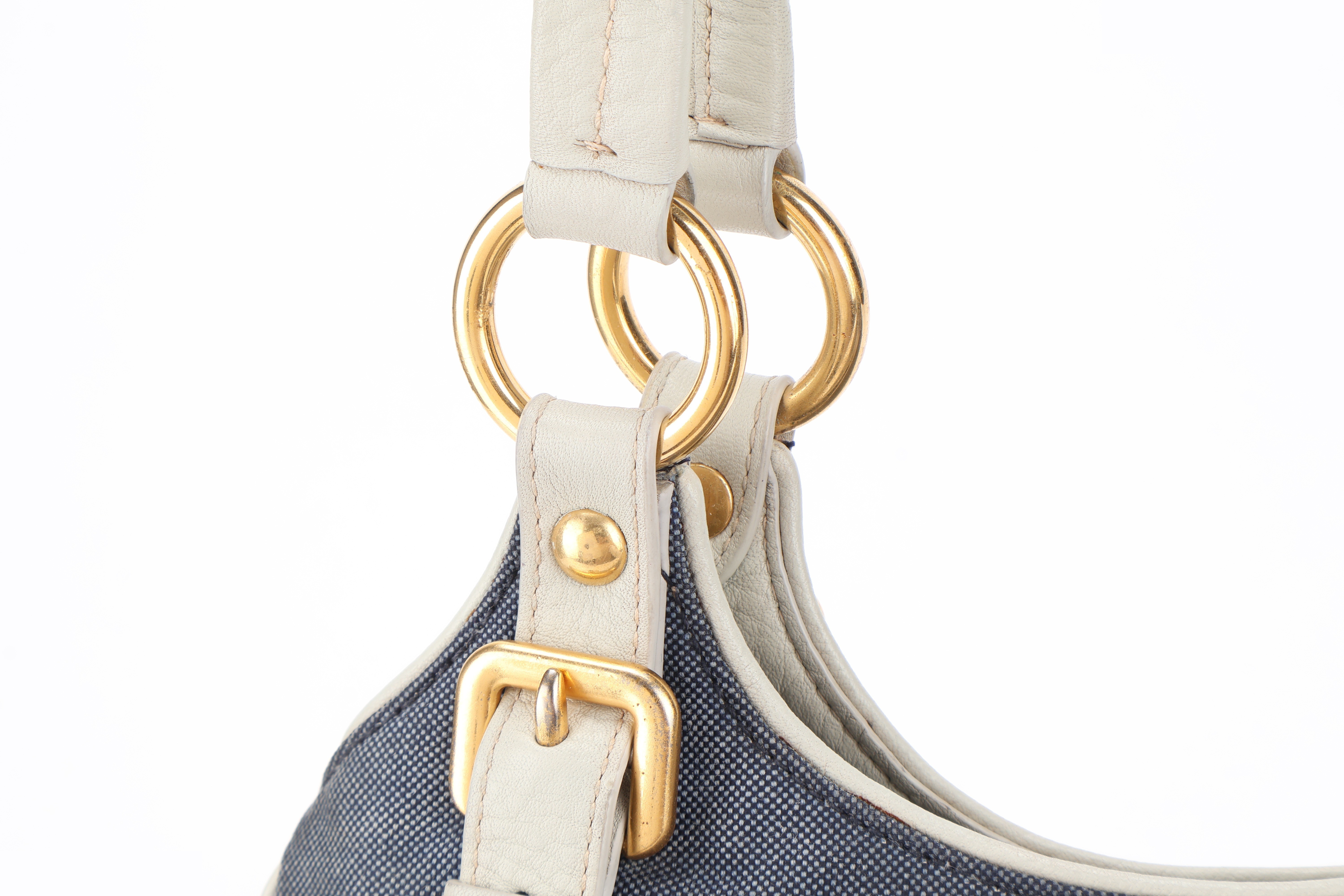 BLUE DENIM WHITE LEATHER TOTE BAG GHW — view 4