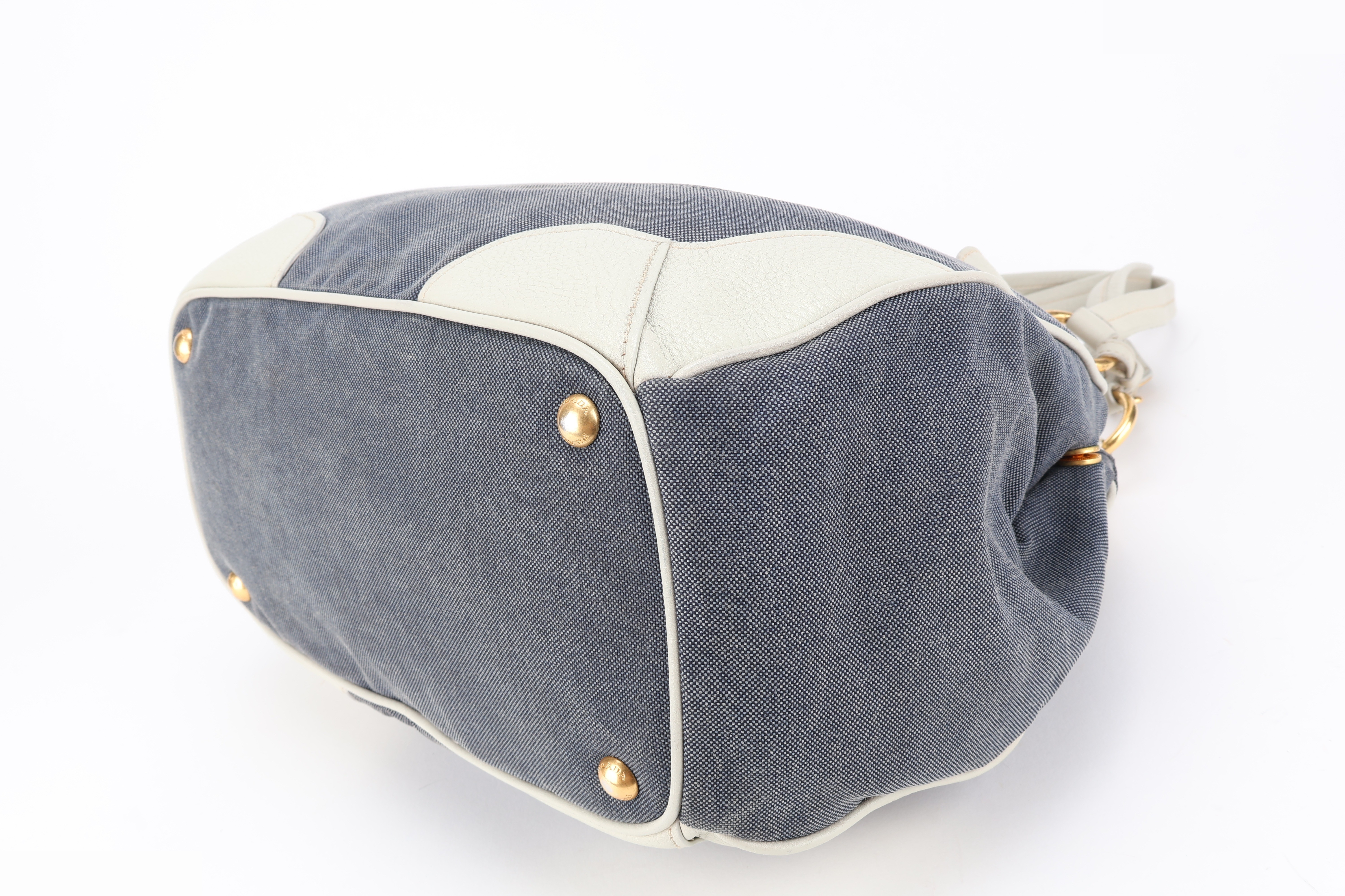 BLUE DENIM WHITE LEATHER TOTE BAG GHW — view 5