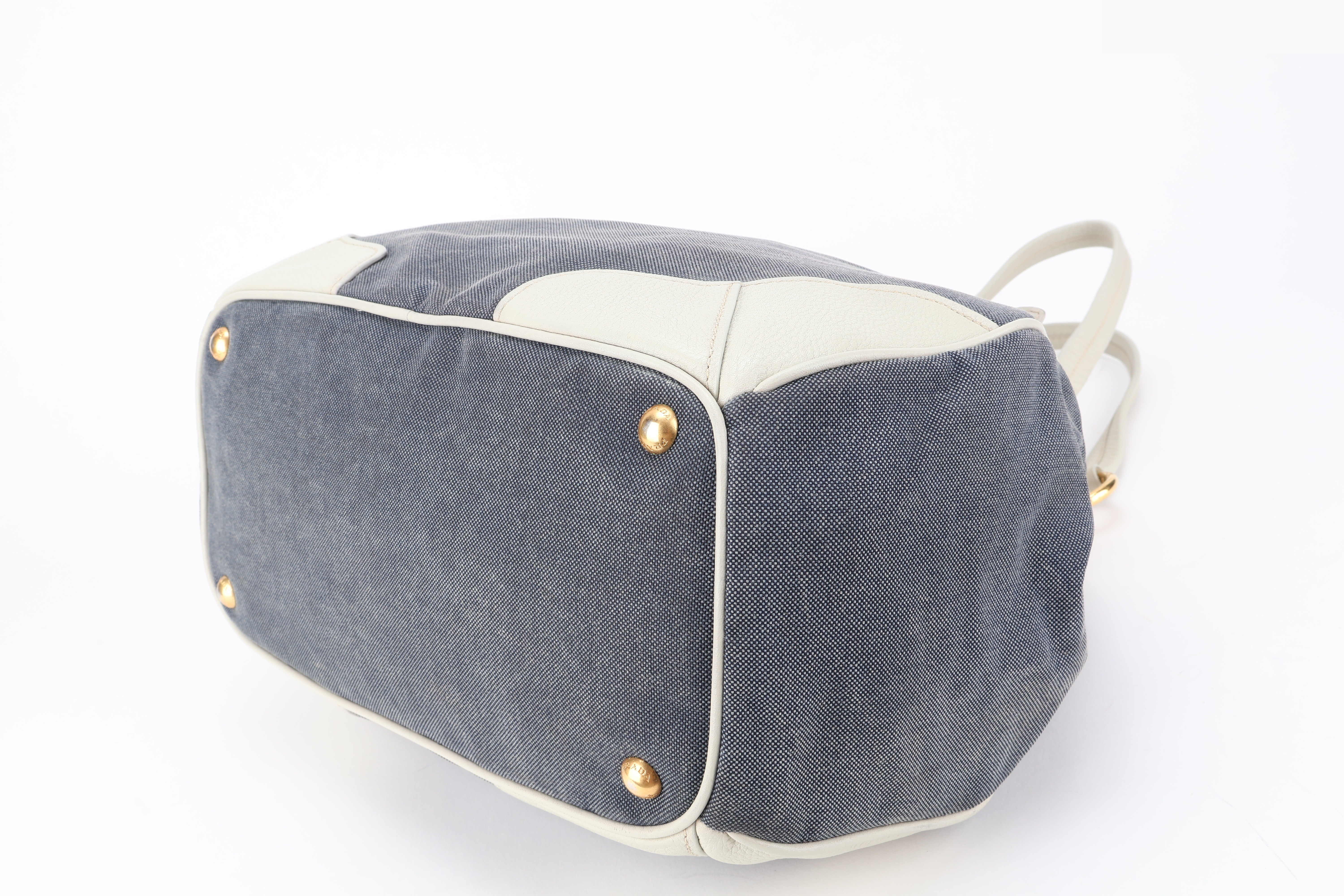 BLUE DENIM WHITE LEATHER TOTE BAG GHW — view 6