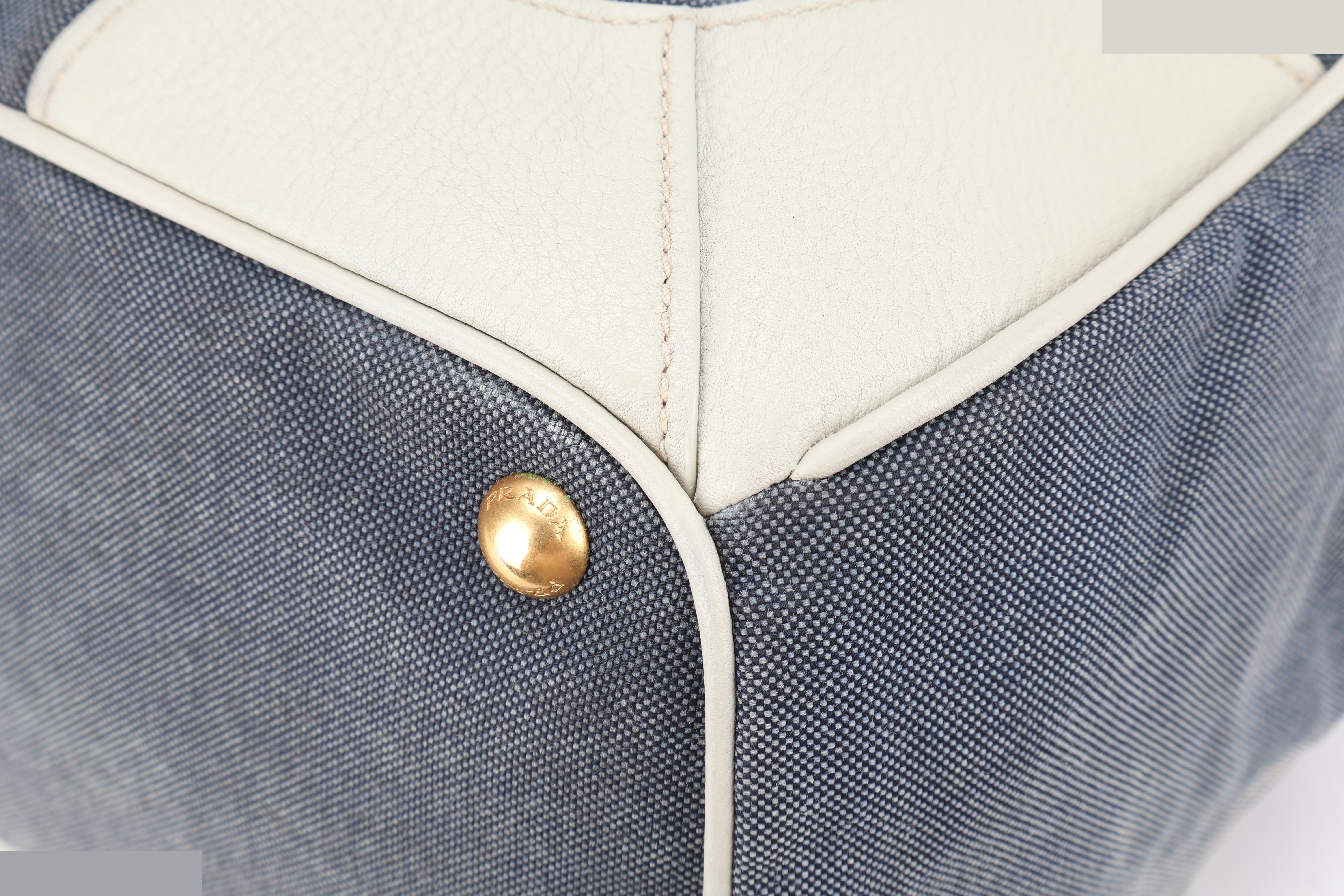 BLUE DENIM WHITE LEATHER TOTE BAG GHW — view 7
