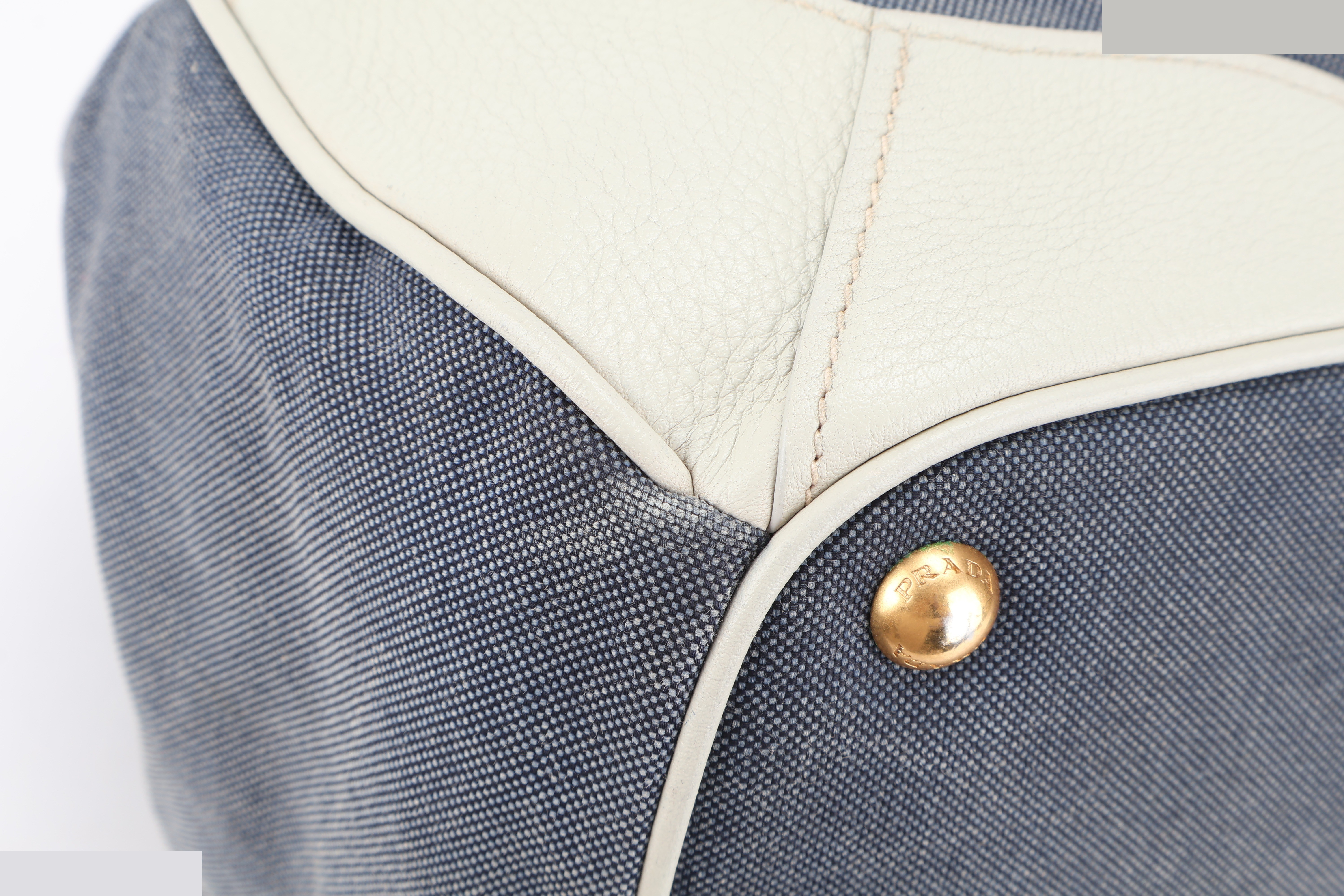 BLUE DENIM WHITE LEATHER TOTE BAG GHW — view 8