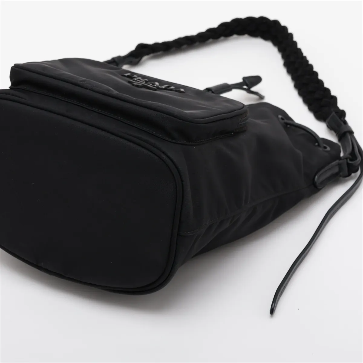 Tessuto Nylon Drawstring Bag, Black — view 3