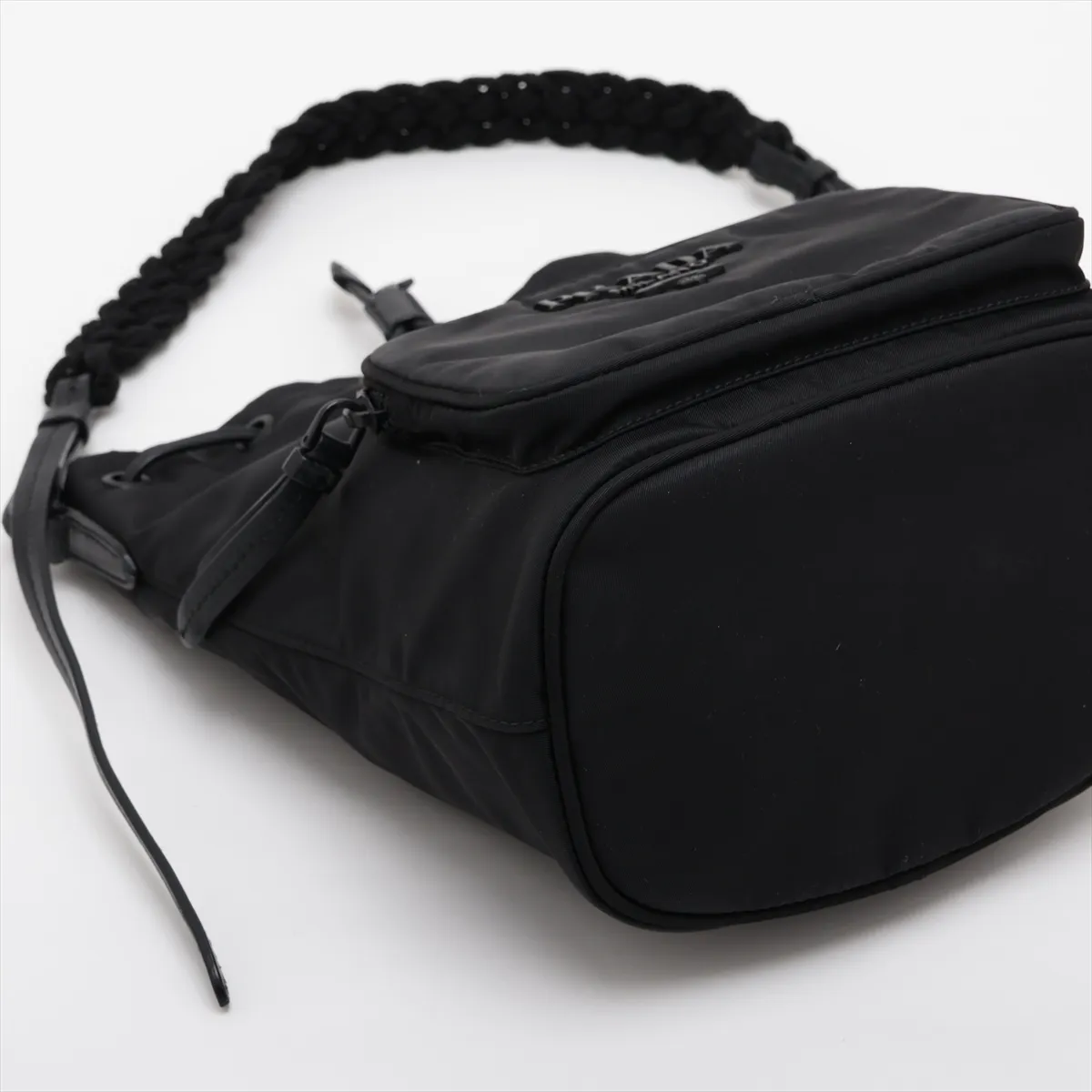 Tessuto Nylon Drawstring Bag, Black — view 4