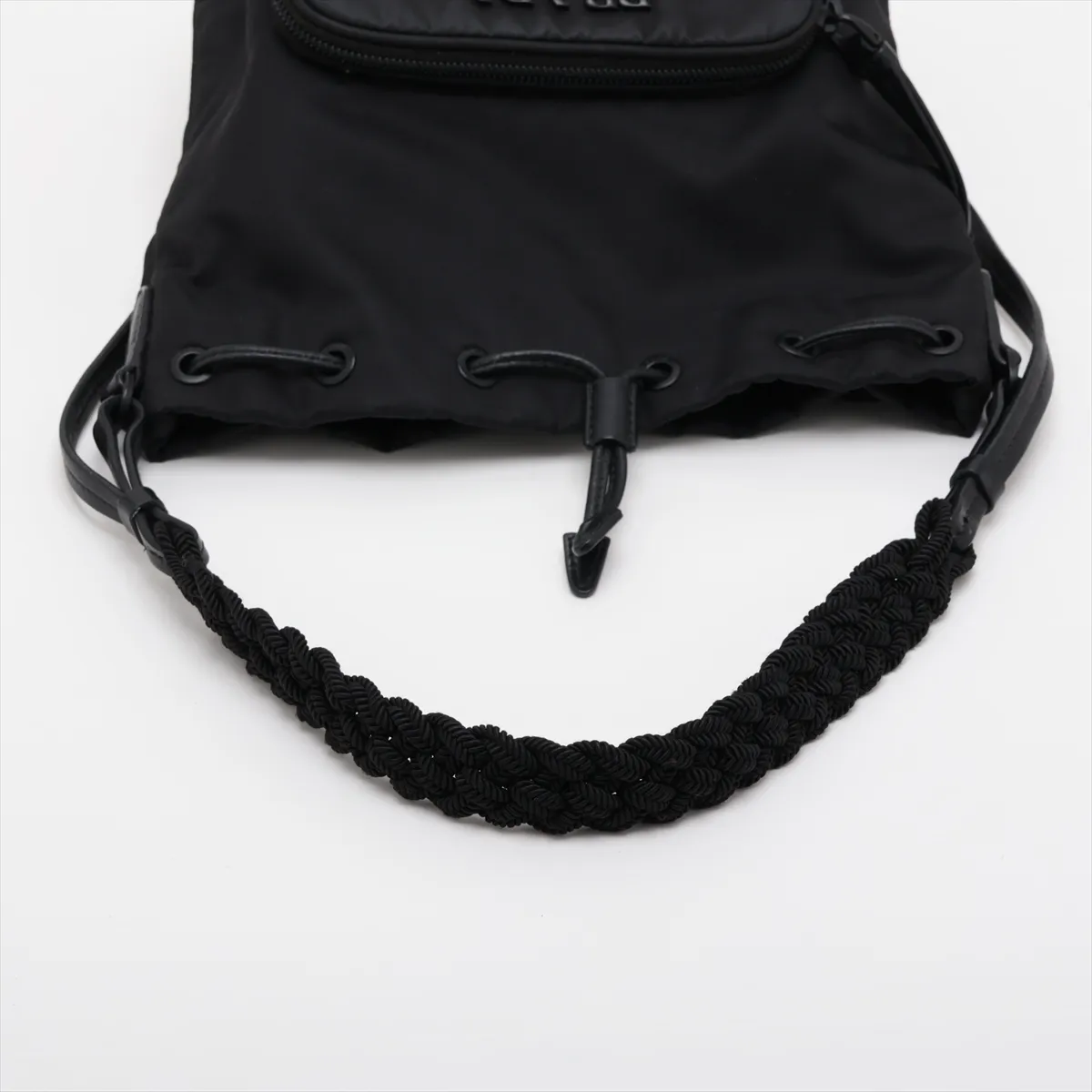 Tessuto Nylon Drawstring Bag, Black — view 5