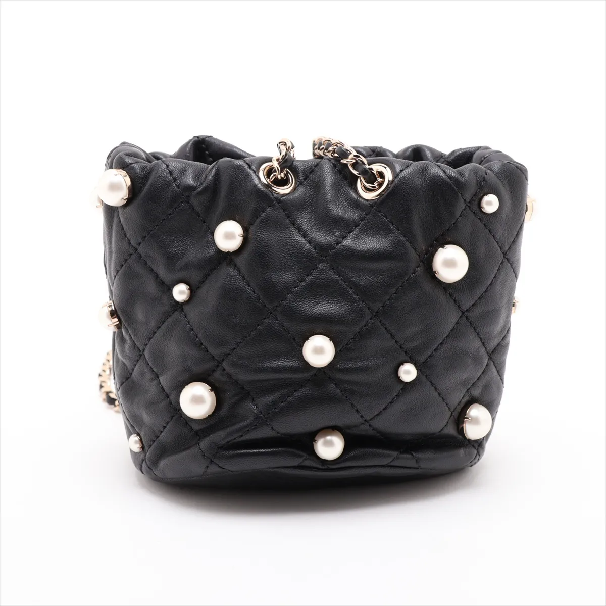 Matelassé Lambskin Chain Shoulder Bag, Pearl Black with Gold Hardware, 31129872, Serial Number 31 — view 2
