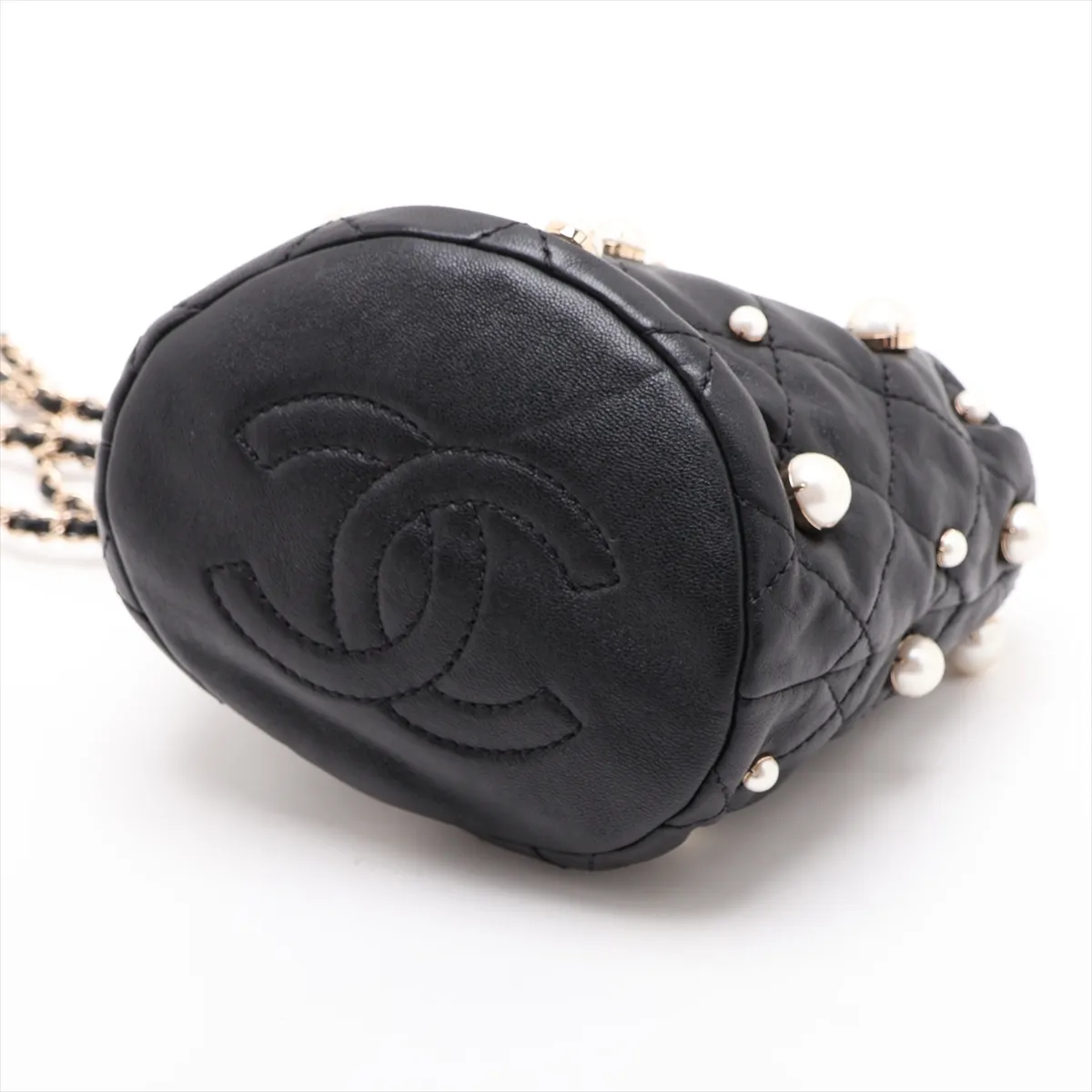 Matelassé Lambskin Chain Shoulder Bag, Pearl Black with Gold Hardware, 31129872, Serial Number 31 — view 3