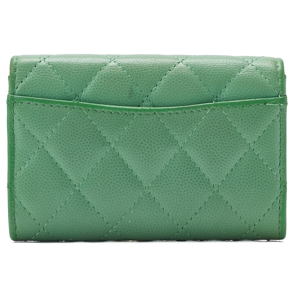 Caviar leather card case with Coco Mark, green, gold hardware, serial number 31. — view 2