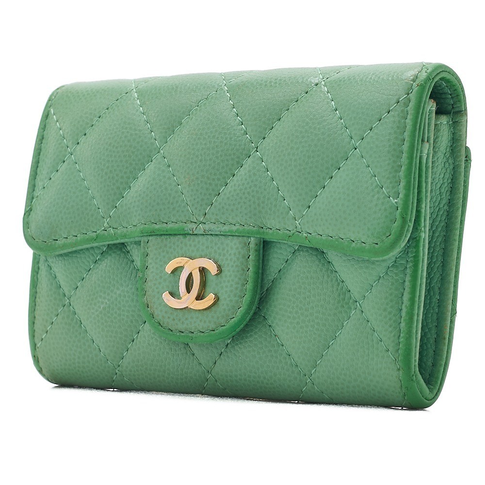 Caviar leather card case with Coco Mark, green, gold hardware, serial number 31. — view 4