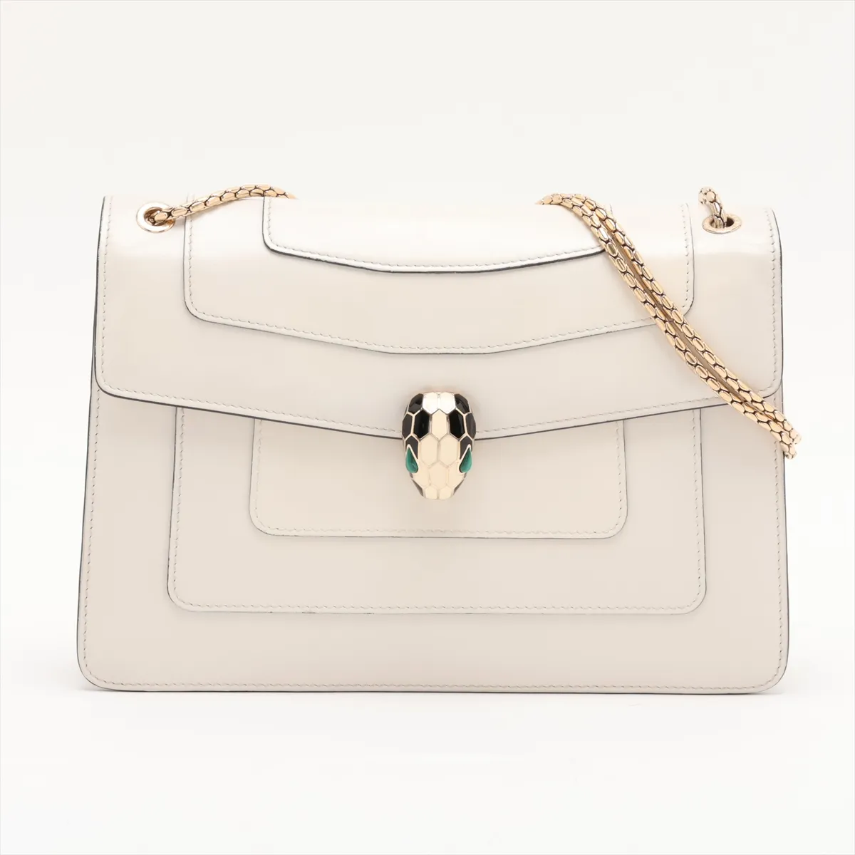 Serpenti Forever Leather Chain Shoulder Bag, White