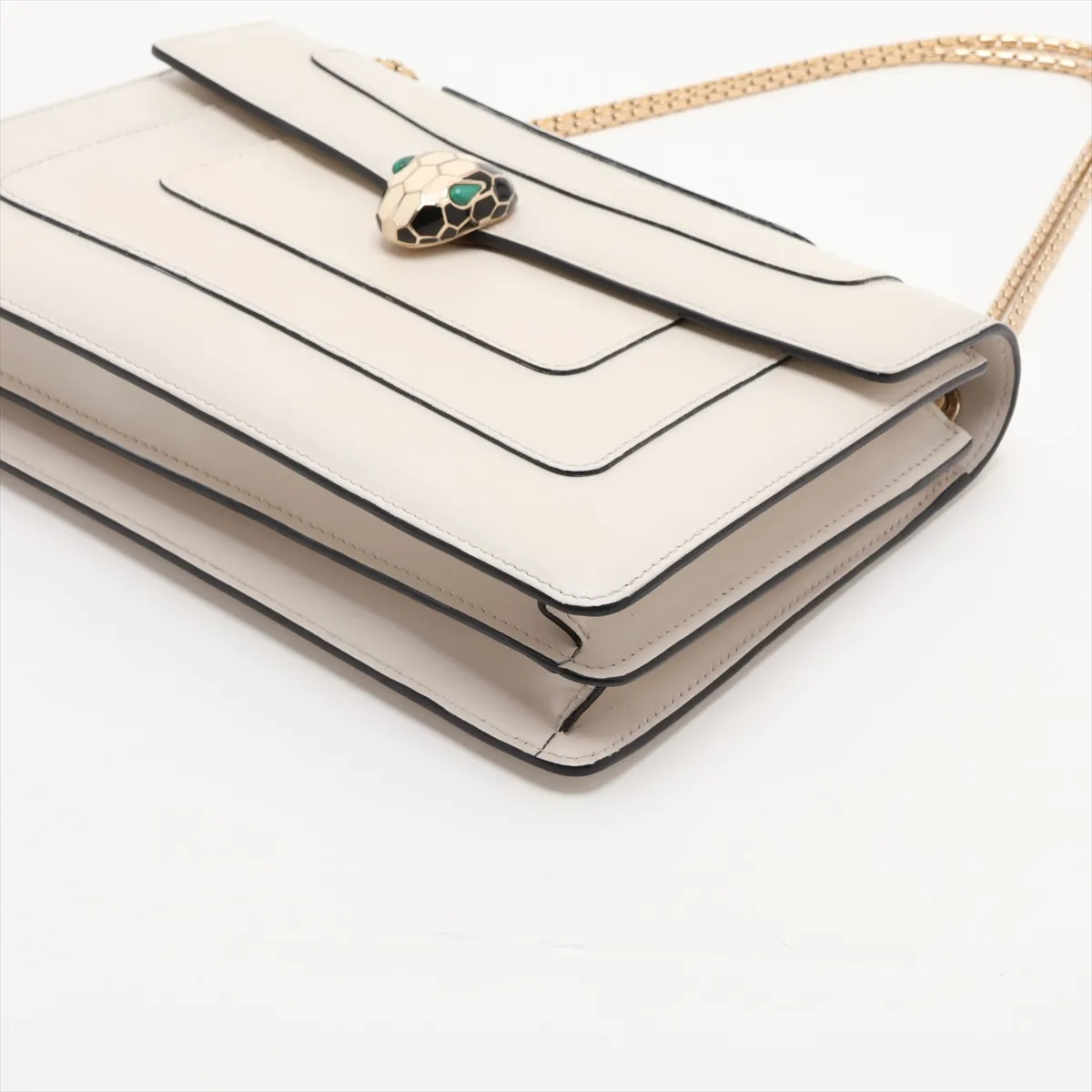 Serpenti Forever Leather Chain Shoulder Bag, White — view 3