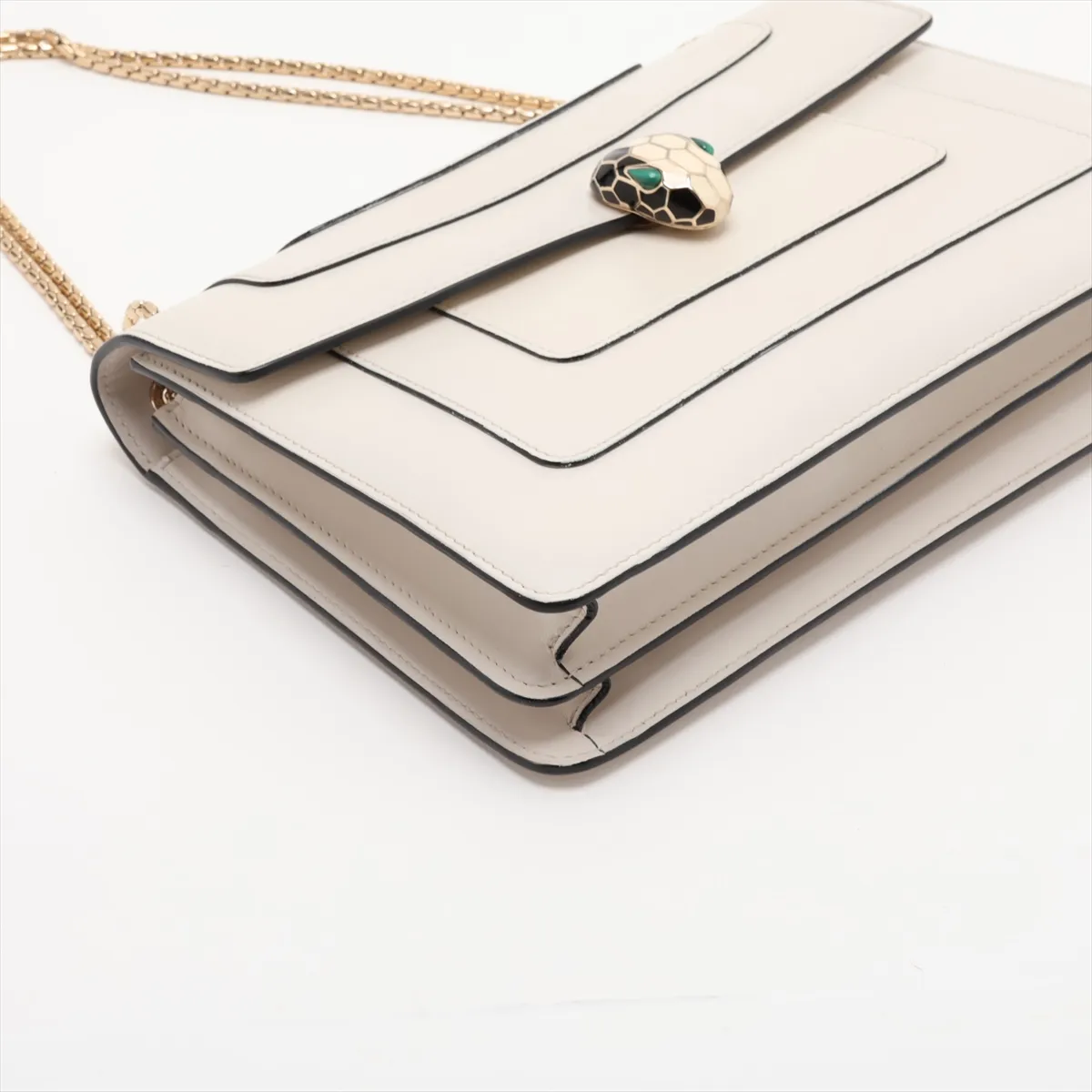 Serpenti Forever Leather Chain Shoulder Bag, White — view 4