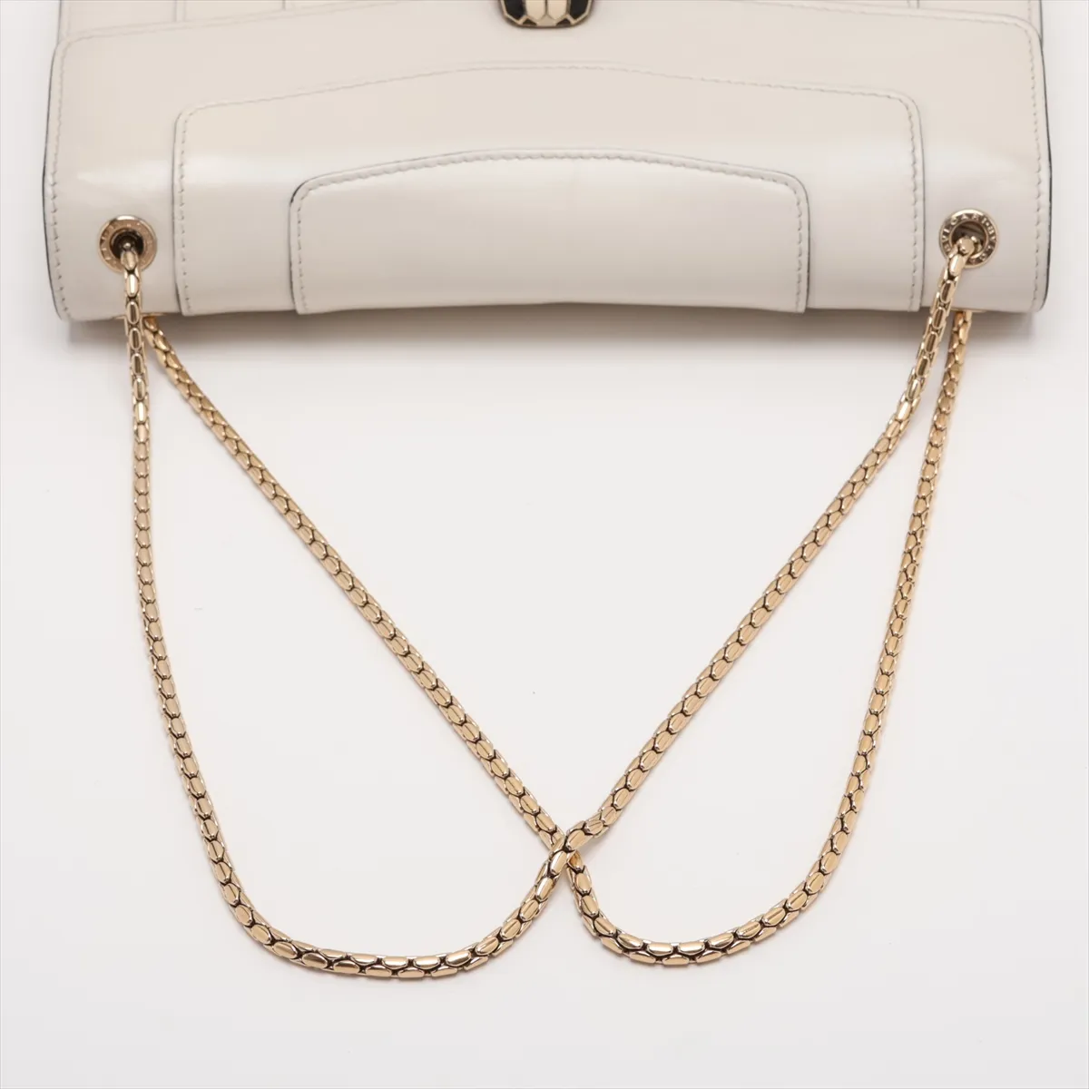 Serpenti Forever Leather Chain Shoulder Bag, White — view 5