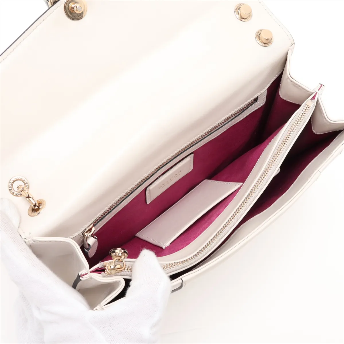 Serpenti Forever Leather Chain Shoulder Bag, White — view 7