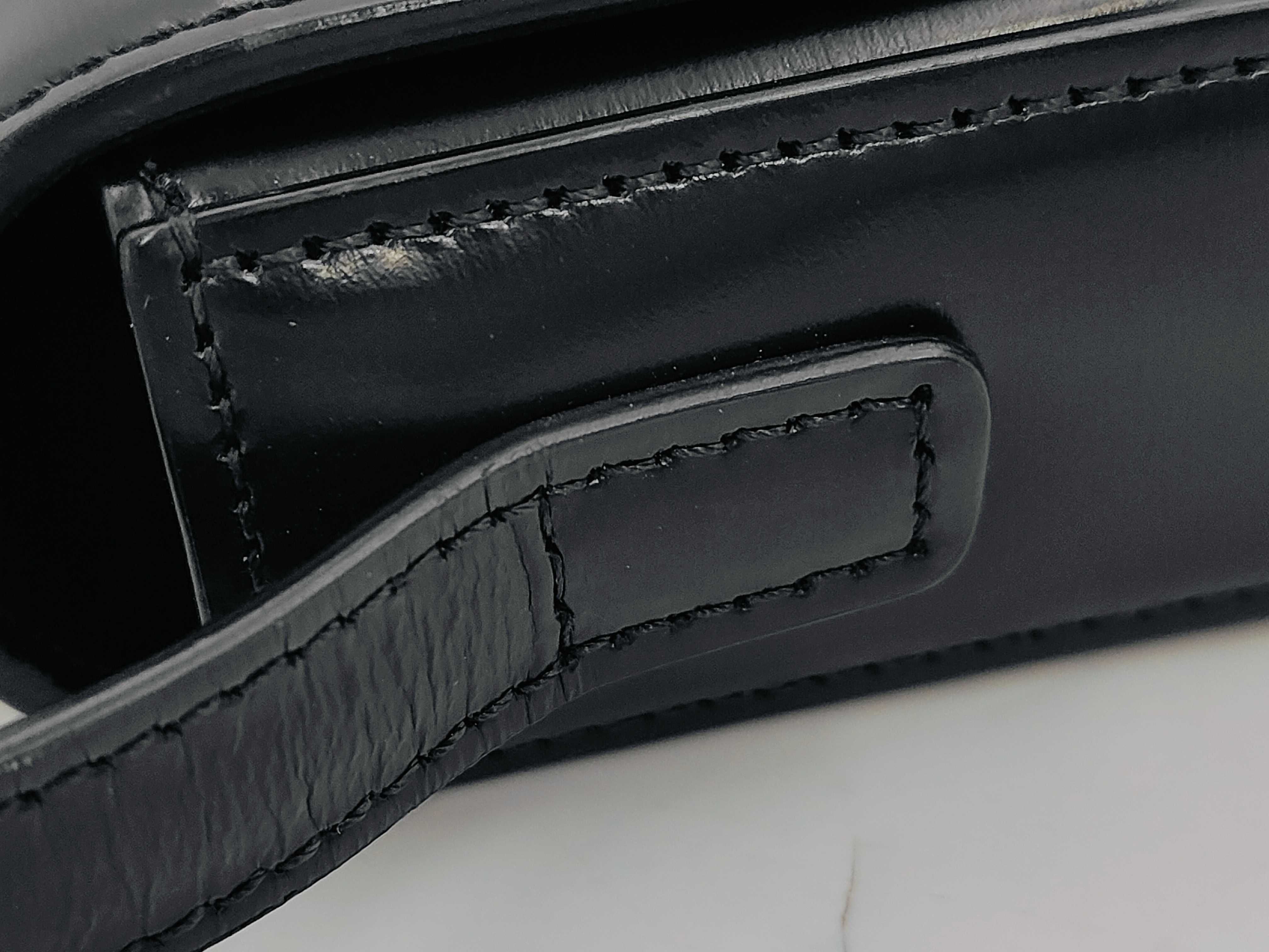 Triomphe Black Calfskin Leather Shoulder Bag with Gold Hardware and Leather Strap — view 5