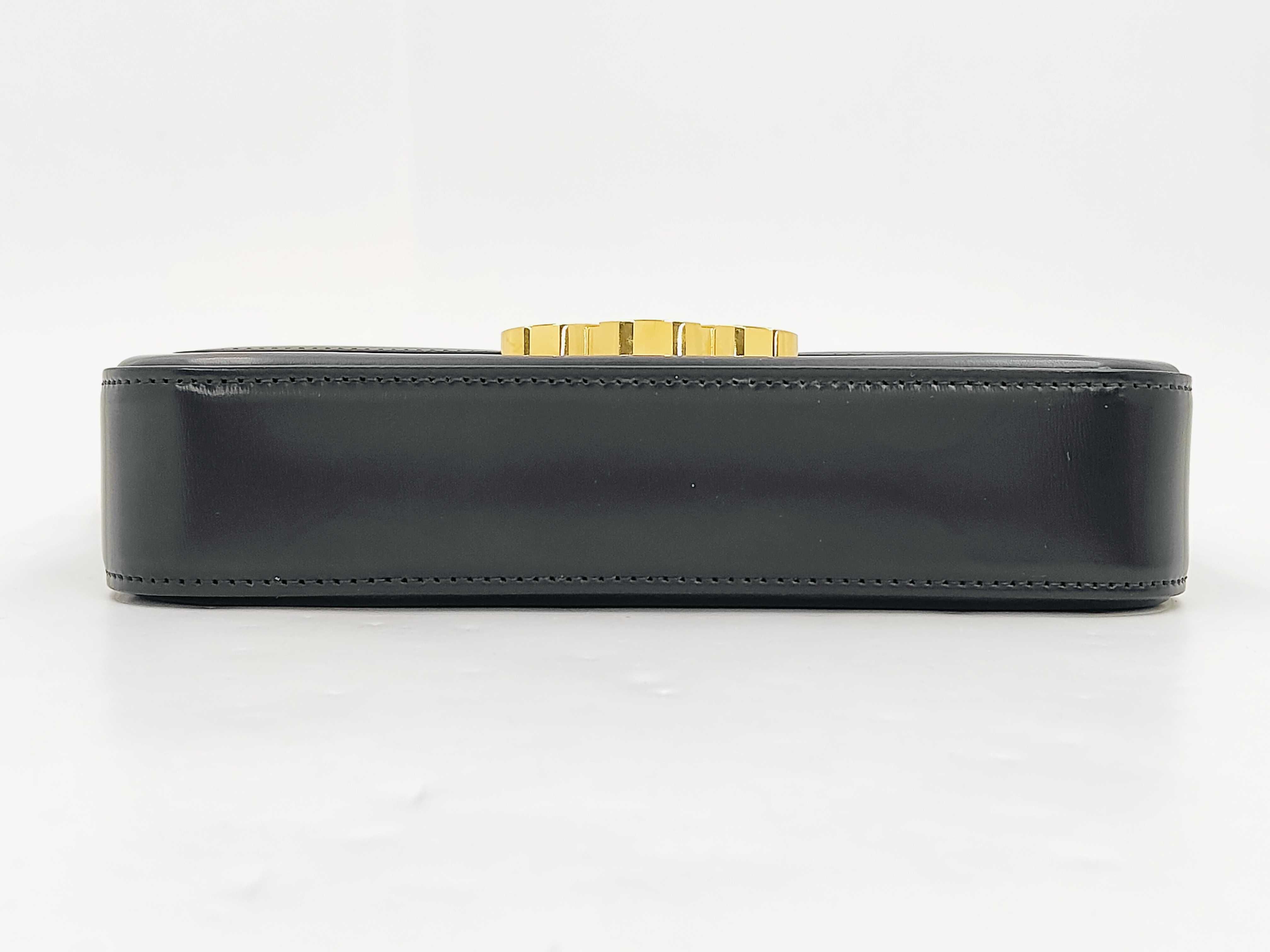 Triomphe Black Calfskin Leather Shoulder Bag with Gold Hardware and Leather Strap — view 6