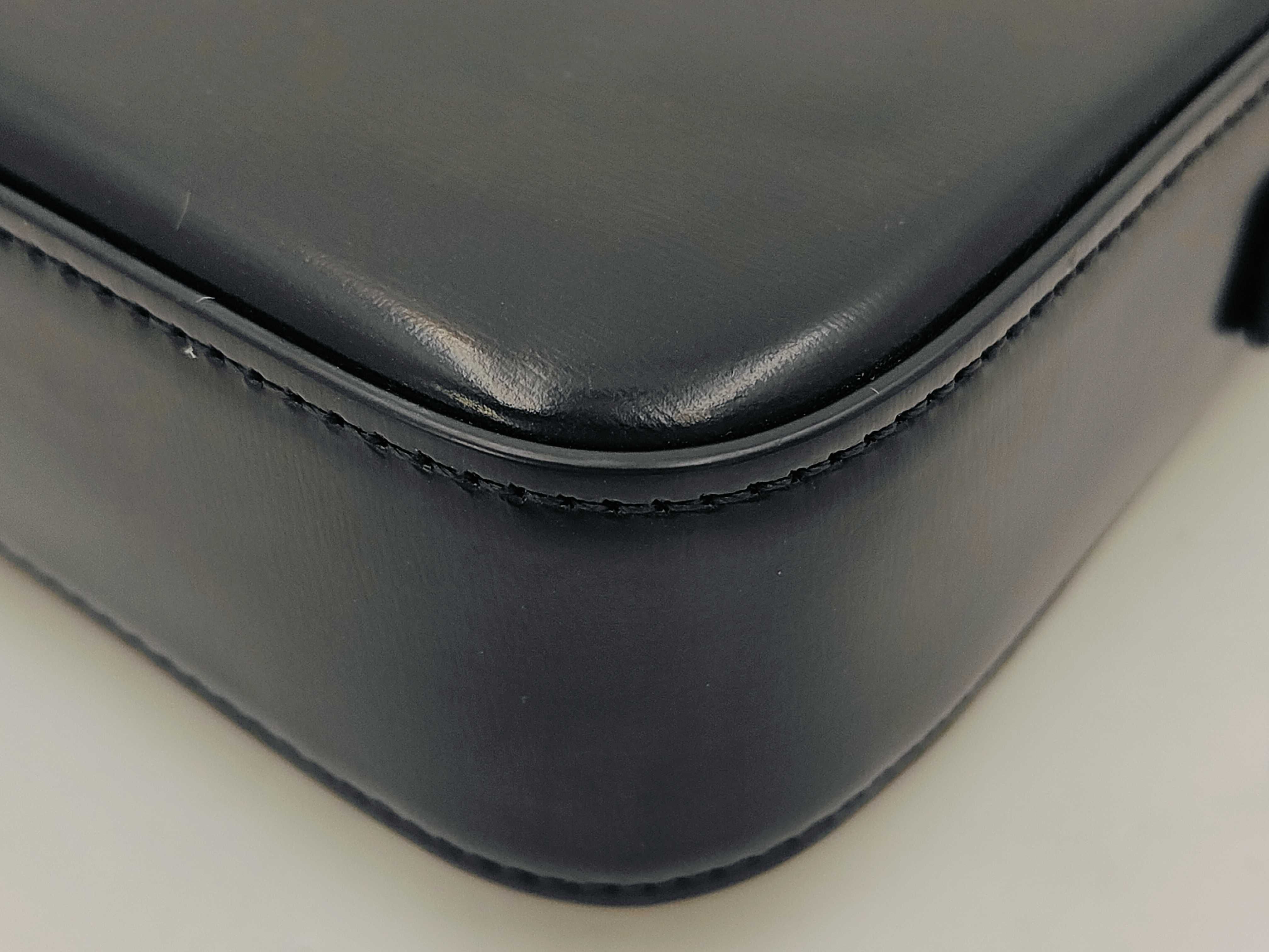 Triomphe Black Calfskin Leather Shoulder Bag with Gold Hardware and Leather Strap — view 7
