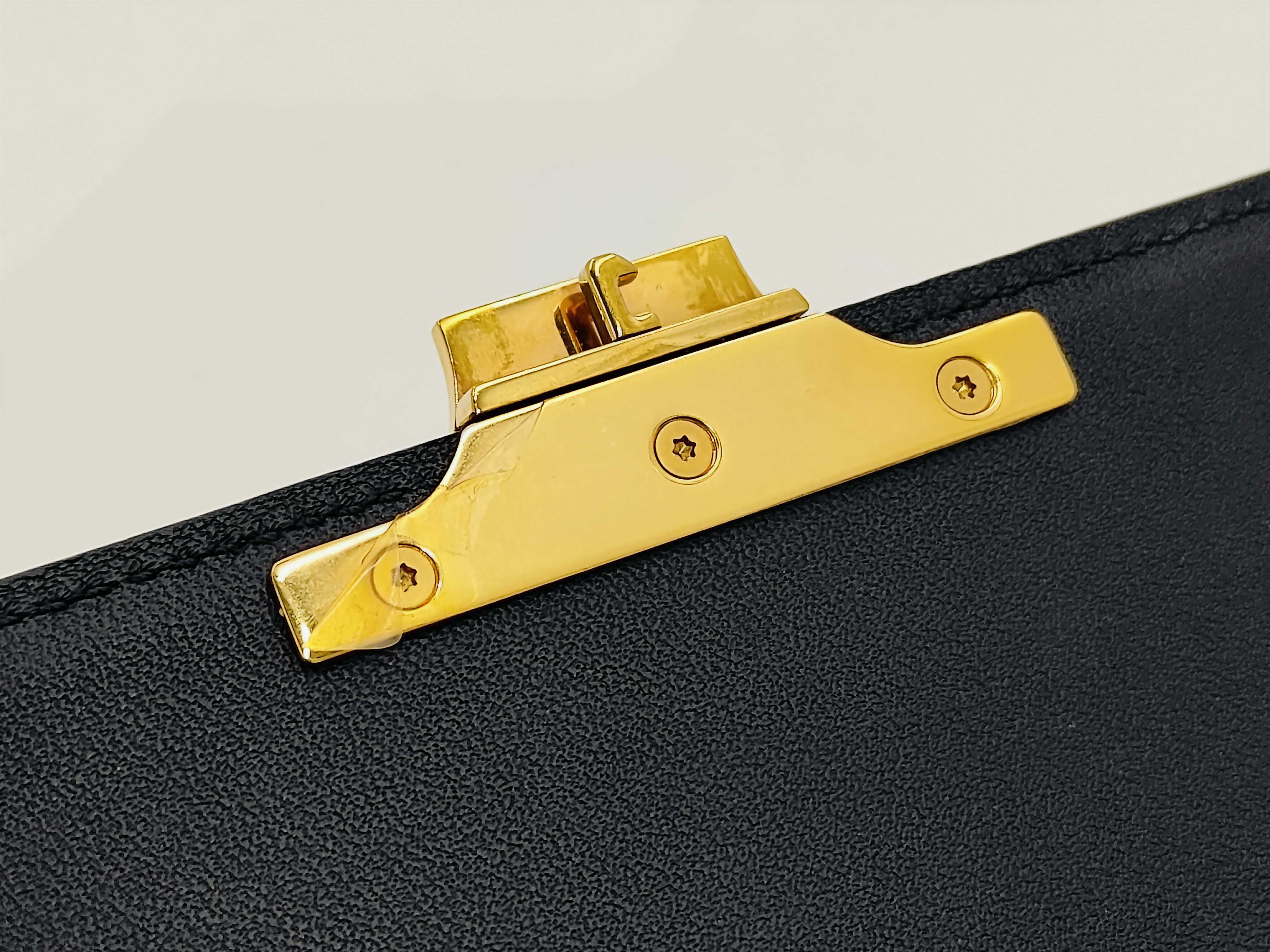 Triomphe Black Calfskin Leather Shoulder Bag with Gold Hardware and Leather Strap — view 10