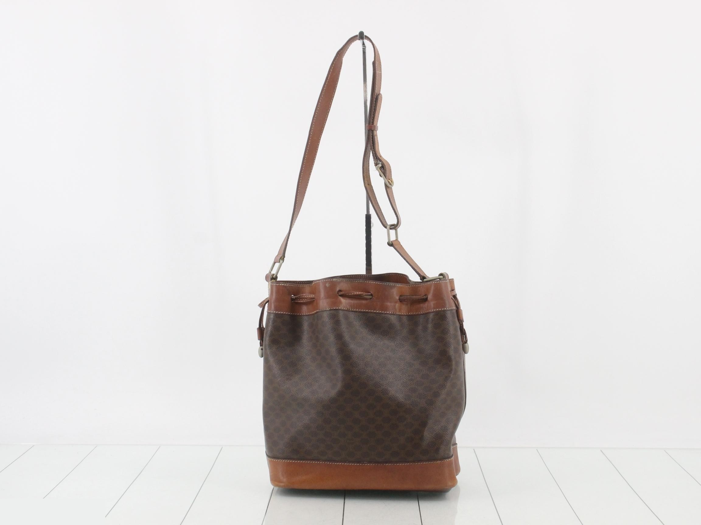 Macadam PVC/Leather Drawstring Shoulder Bag, Brown — view 2