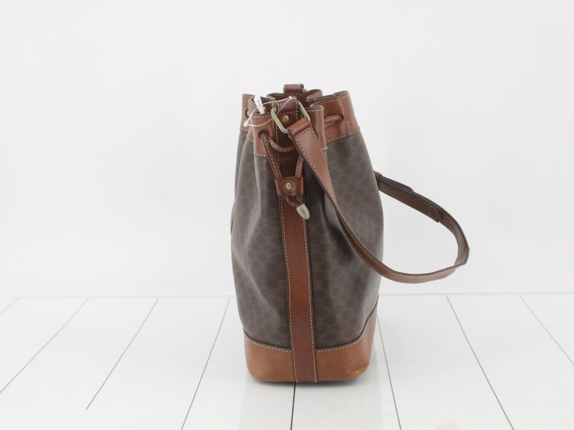 Macadam PVC/Leather Drawstring Shoulder Bag, Brown — view 3