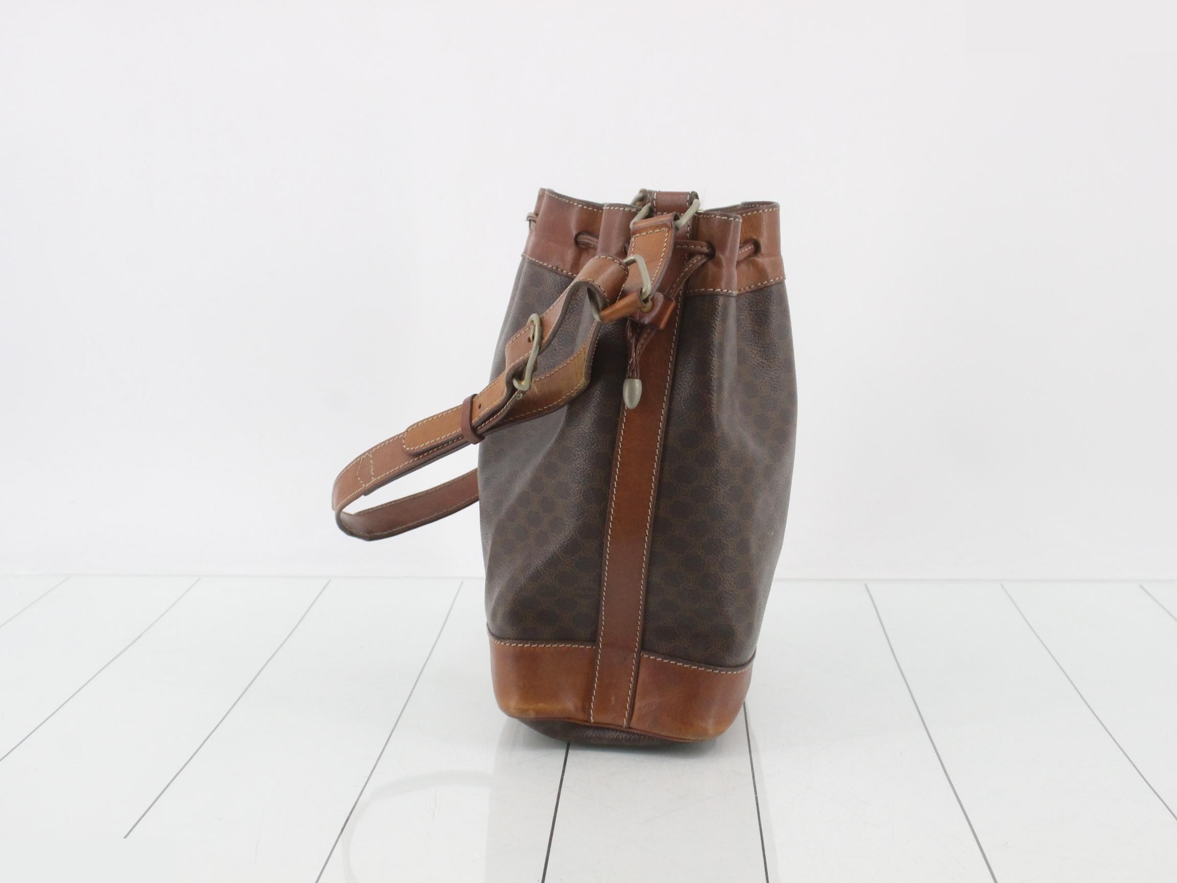 Macadam PVC/Leather Drawstring Shoulder Bag, Brown — view 4