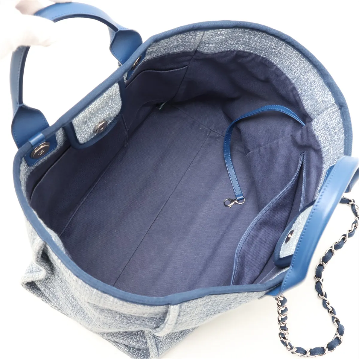 Deauville GM Tweed x Lambskin 2-Way Tote Bag, Blue, Silver Hardware, 25034484, Serial Number 25 — view 7