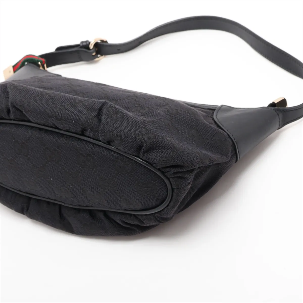 GG Canvas 224093 Canvas x Leather Shoulder Bag, Black — view 3