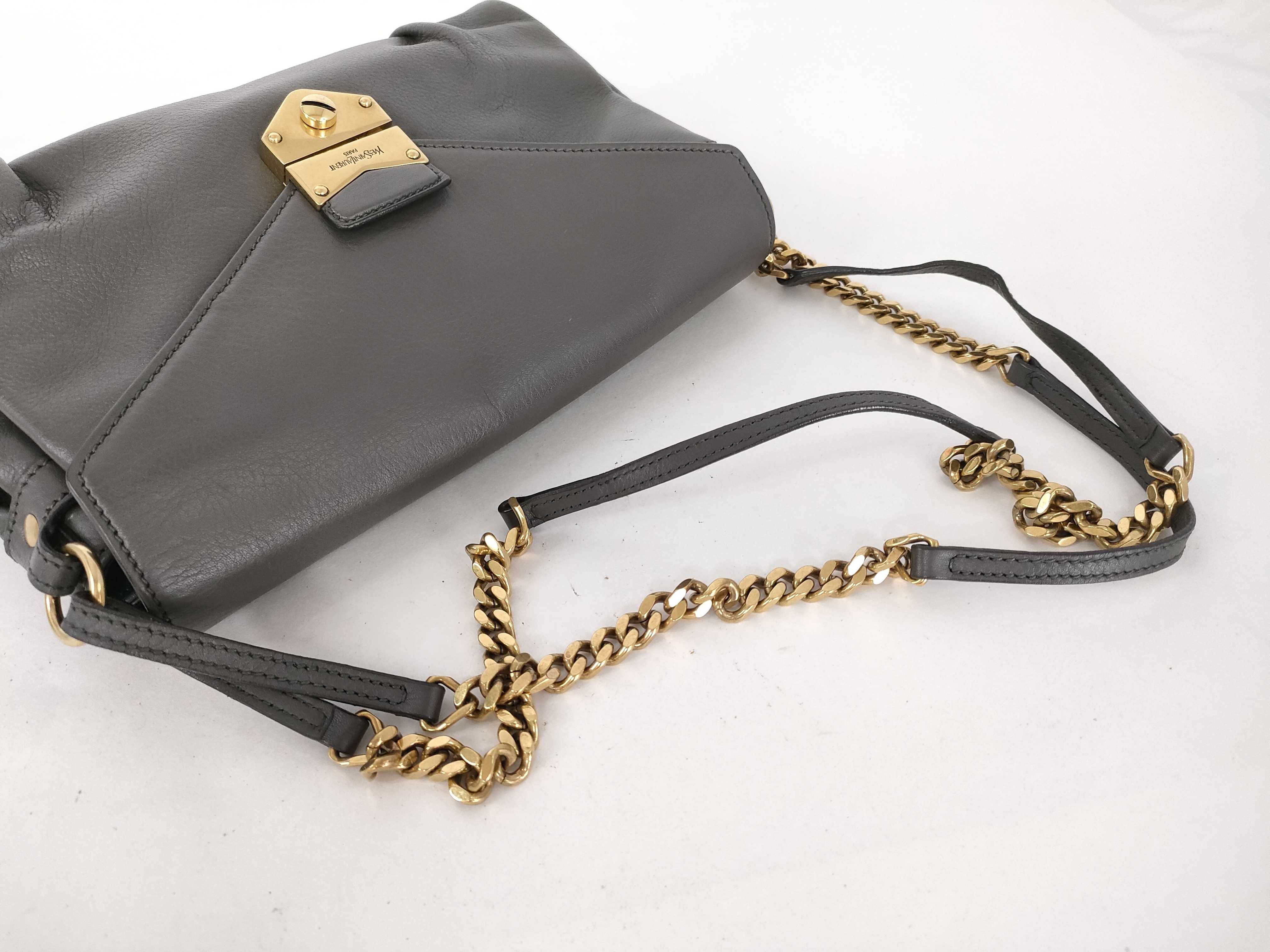 Leather Flap Chain Shoulder Bag Gray Shoulder Bag — view 3