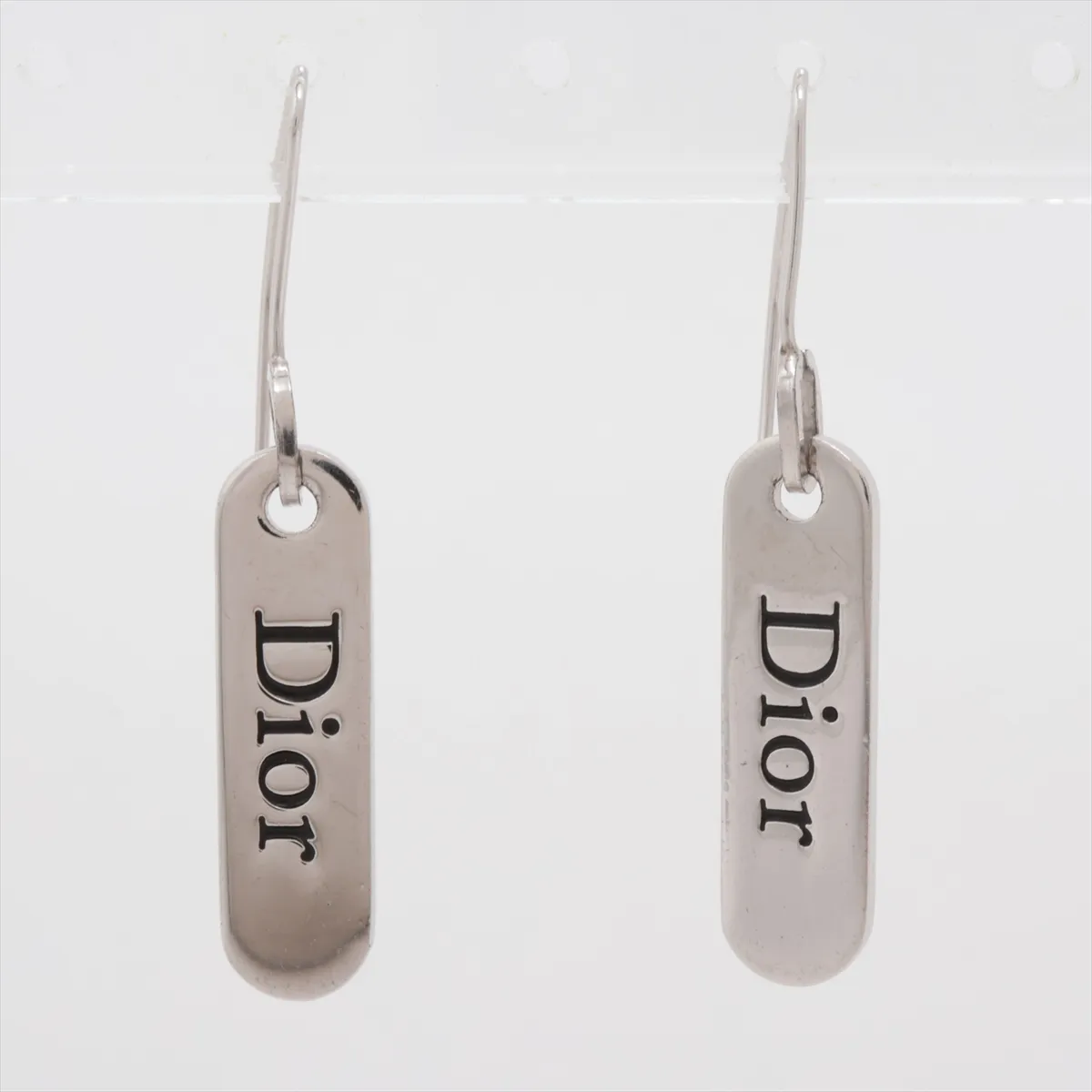logo earrings (for both ears), metal, silver. Shows signs of wear, — view 2