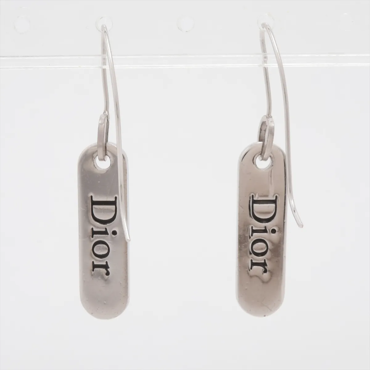 logo earrings (for both ears), metal, silver. Shows signs of wear, — view 3