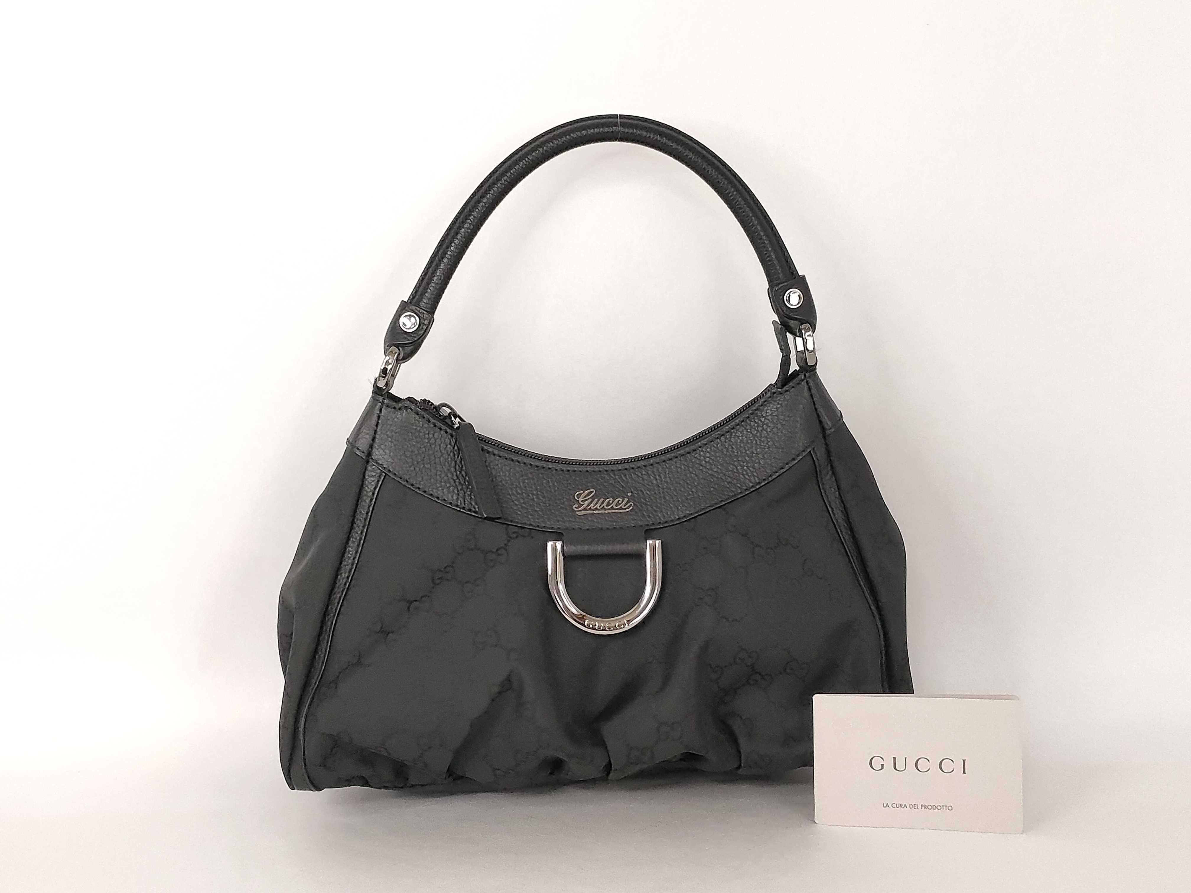 GG Gucci One Shoulder Bag Abbey Black Nylon GG 265692 502752 Handbag