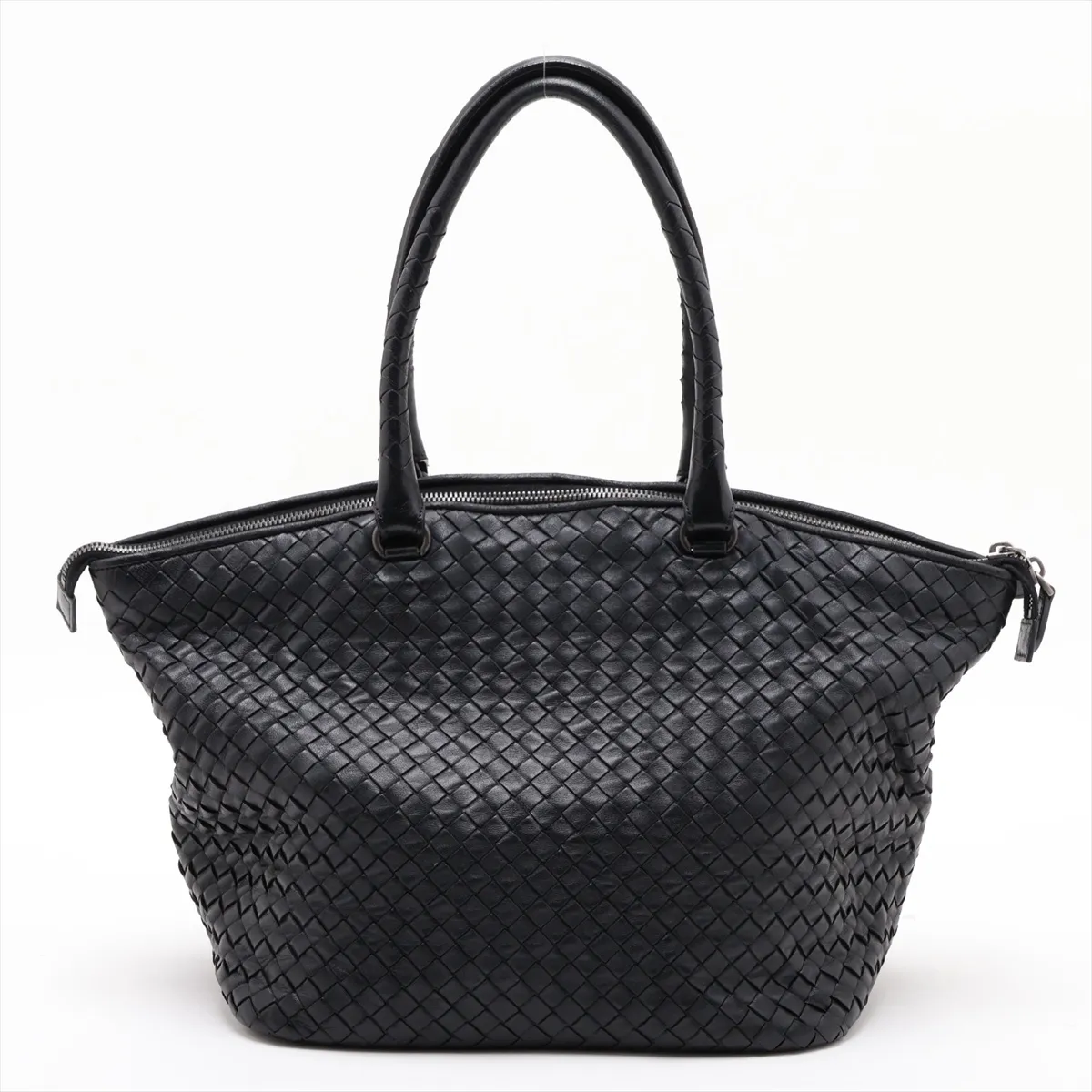 Intrecciato Leather Tote Bag, Black, 214728 — view 2