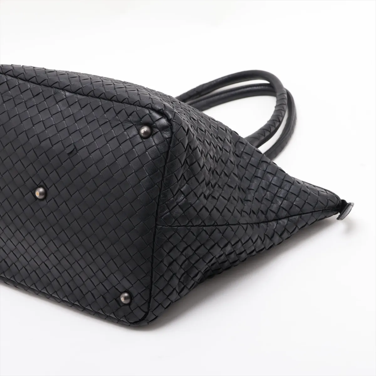 Intrecciato Leather Tote Bag, Black, 214728 — view 3