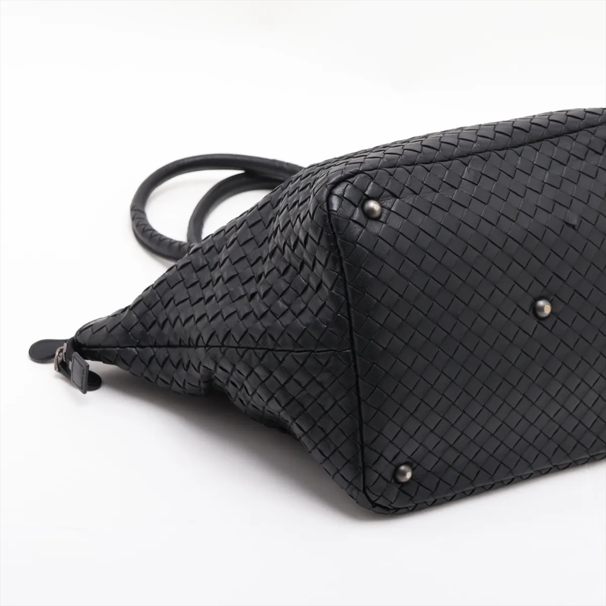 Intrecciato Leather Tote Bag, Black, 214728 — view 4
