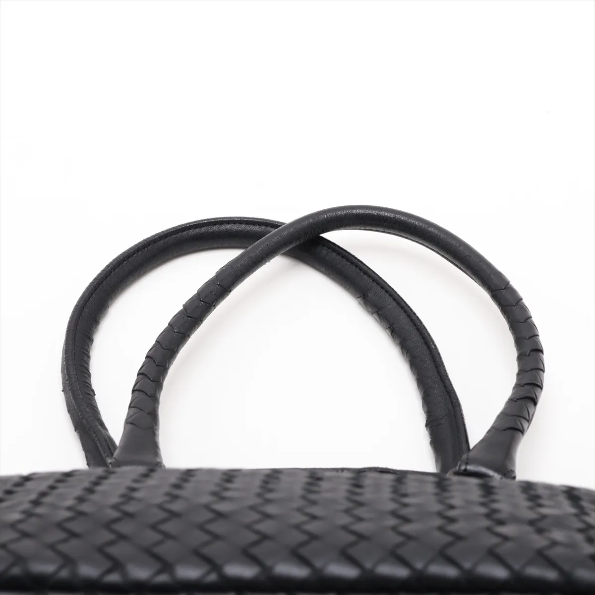 Intrecciato Leather Tote Bag, Black, 214728 — view 6